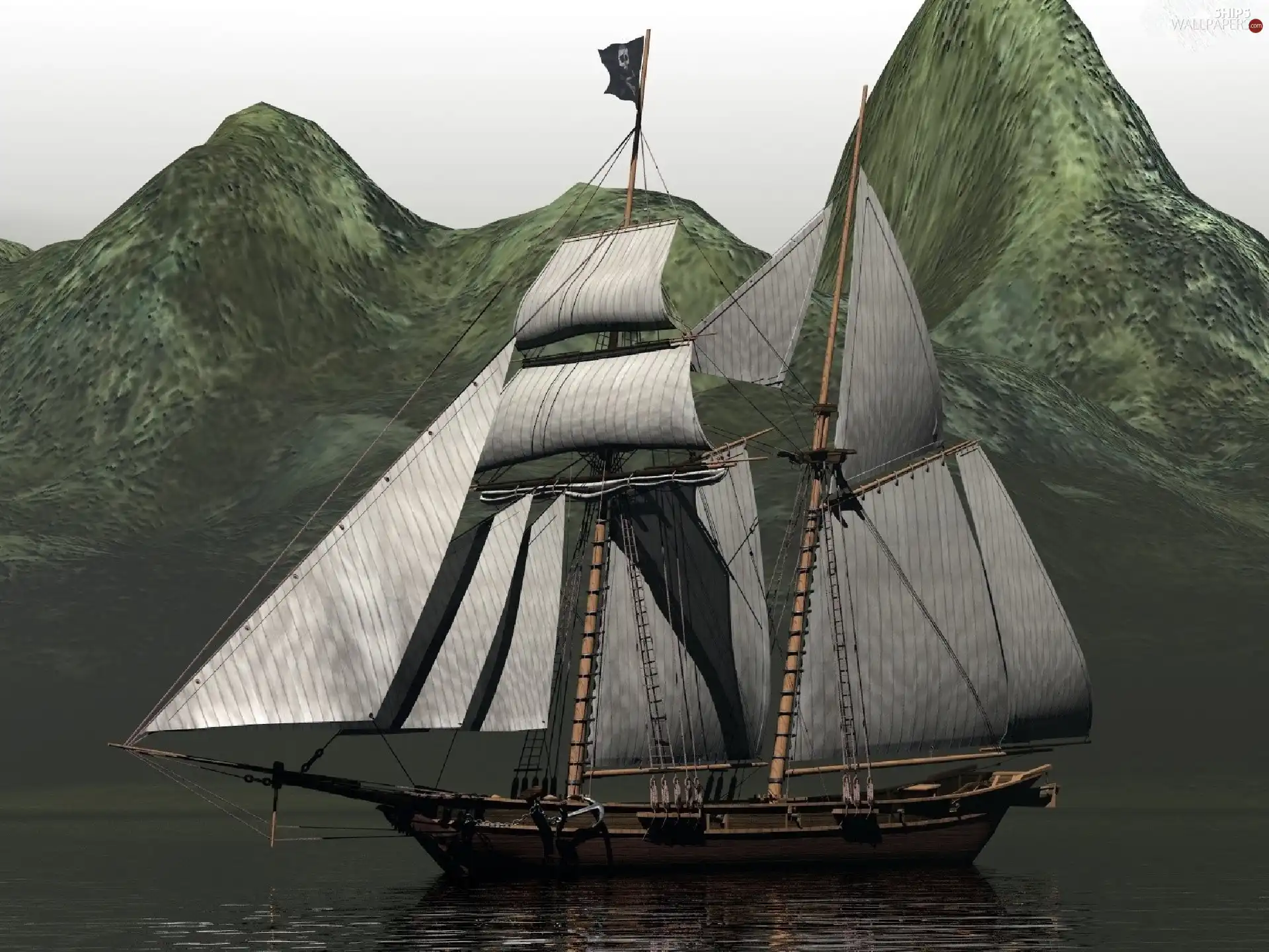 water, sailing vessel, Mountains