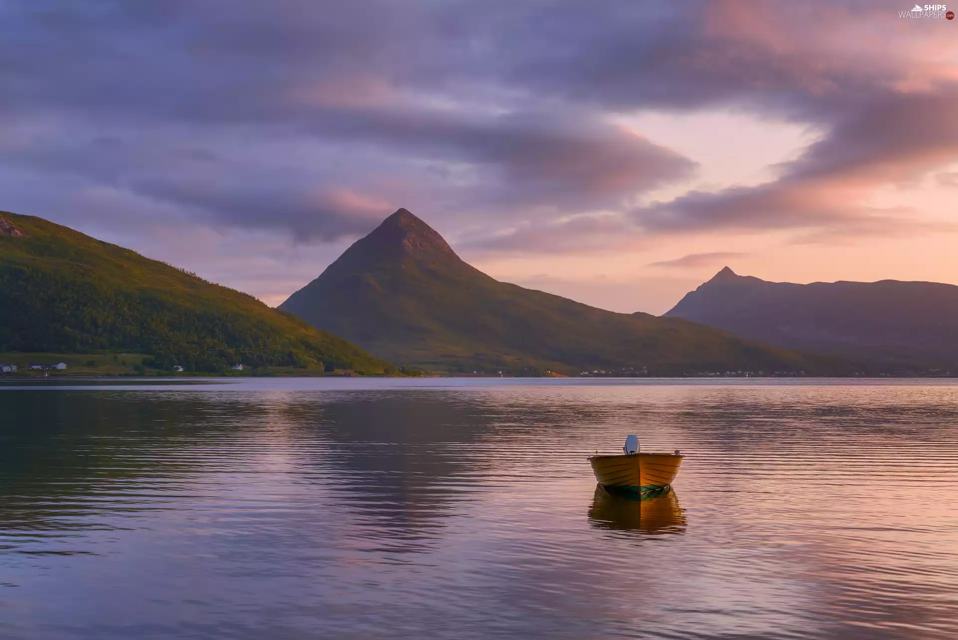 Senja Island, Norway, Mountains, Boat, sea
