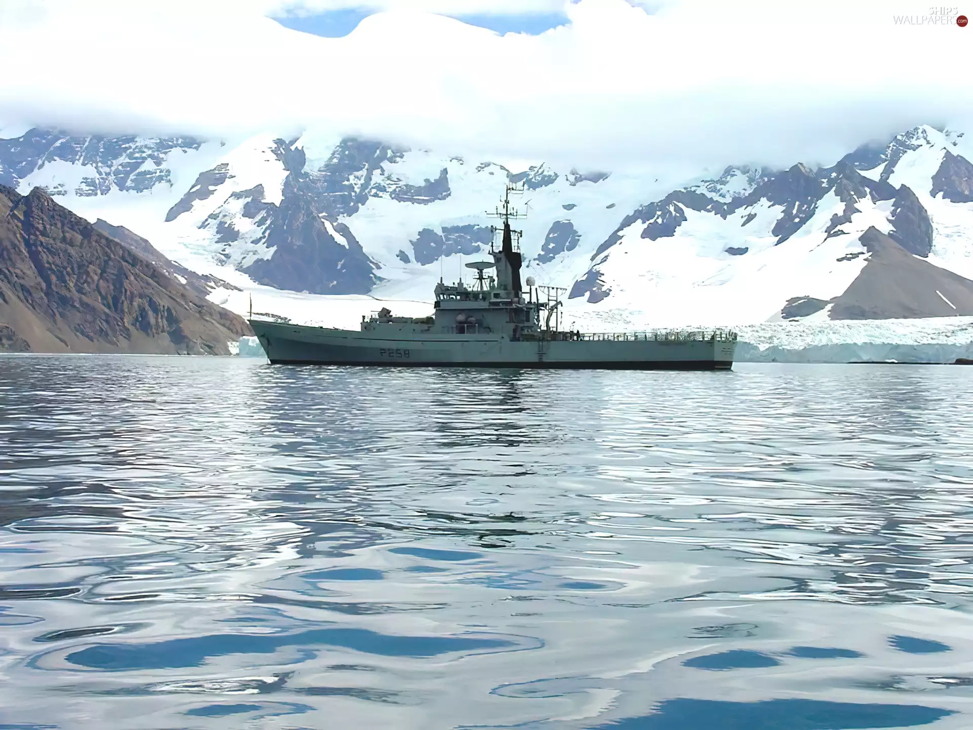 sea, Military Ship, Mountains