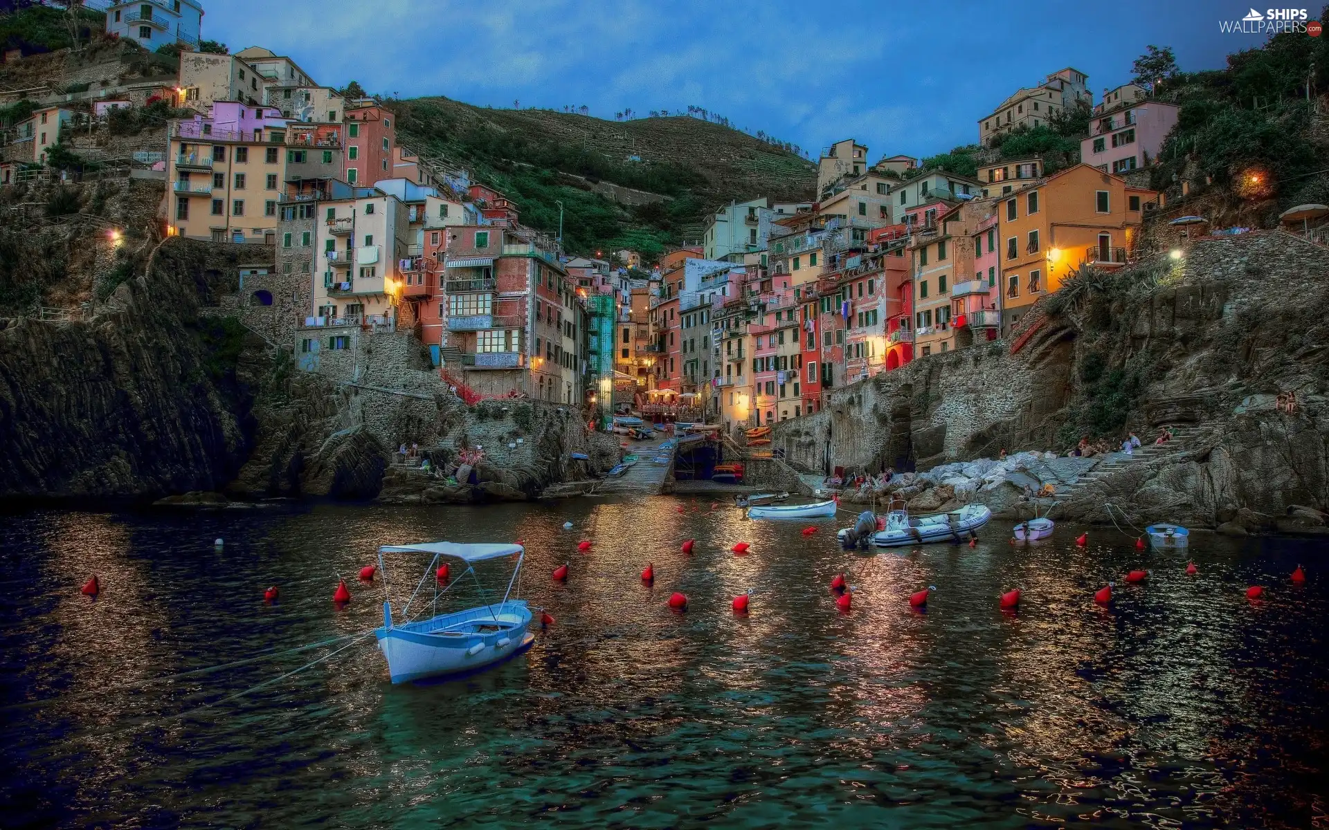 Amalfi, Boats, Night, Town