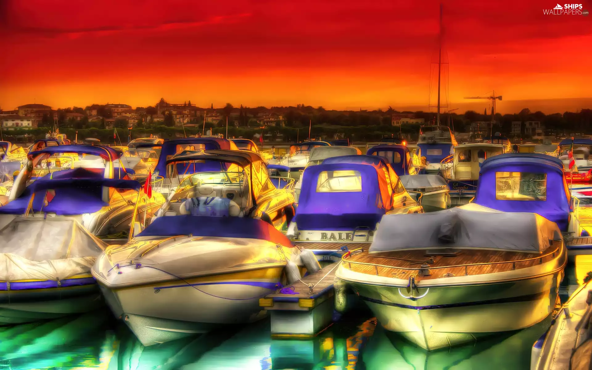 port, moored, Yachts, Night