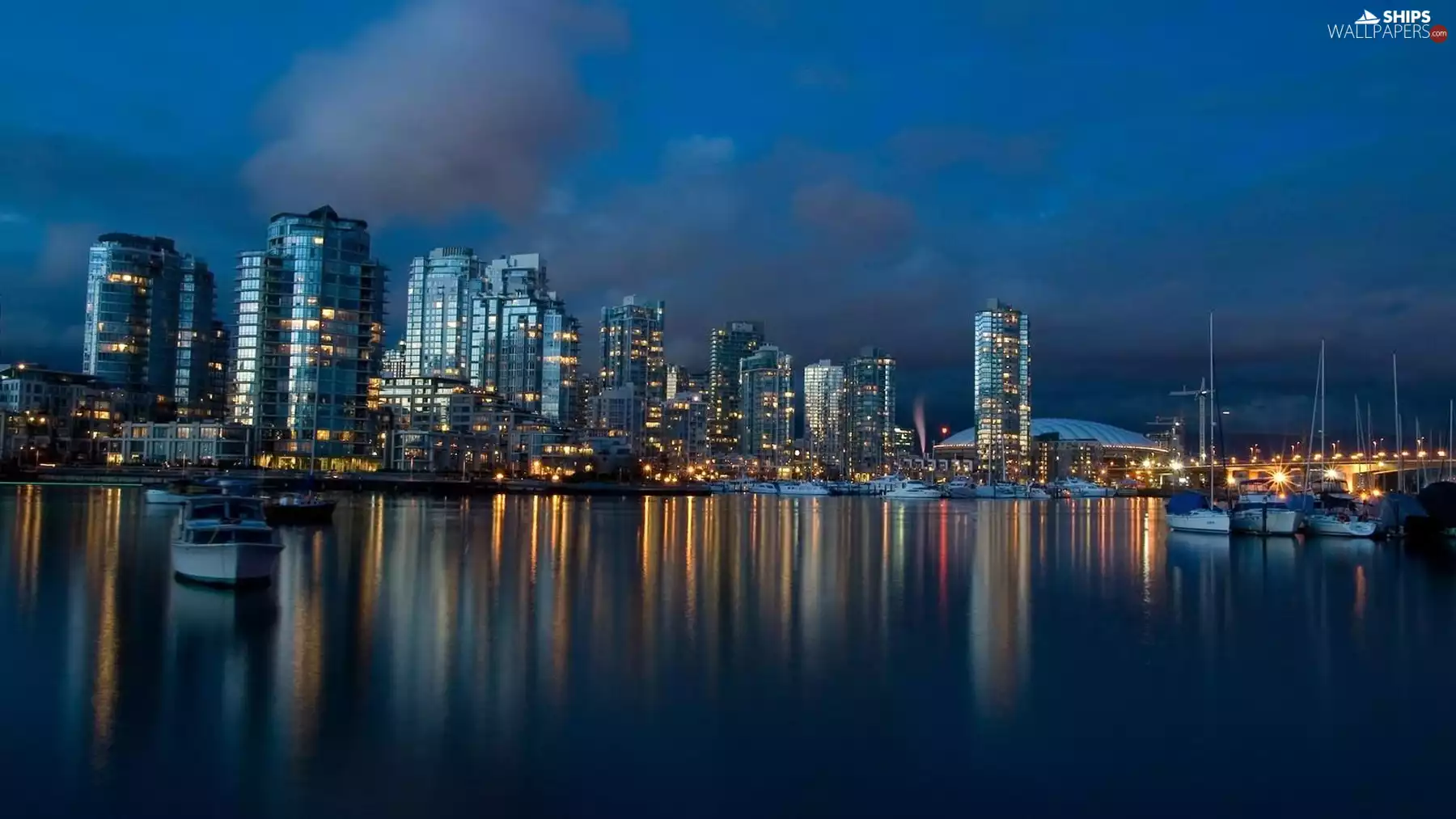 Vancouver, skyscraper, Yacht, night