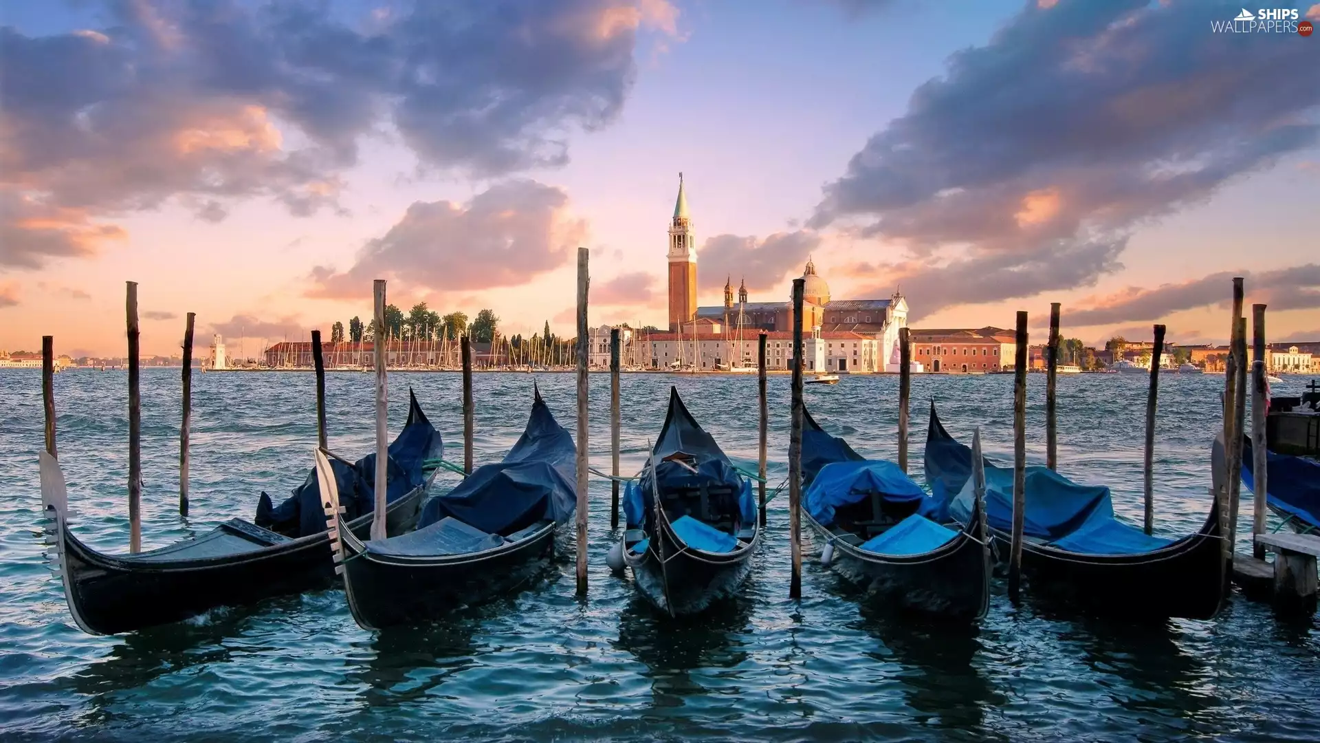 Venice, Blue, Gondolas, panorama