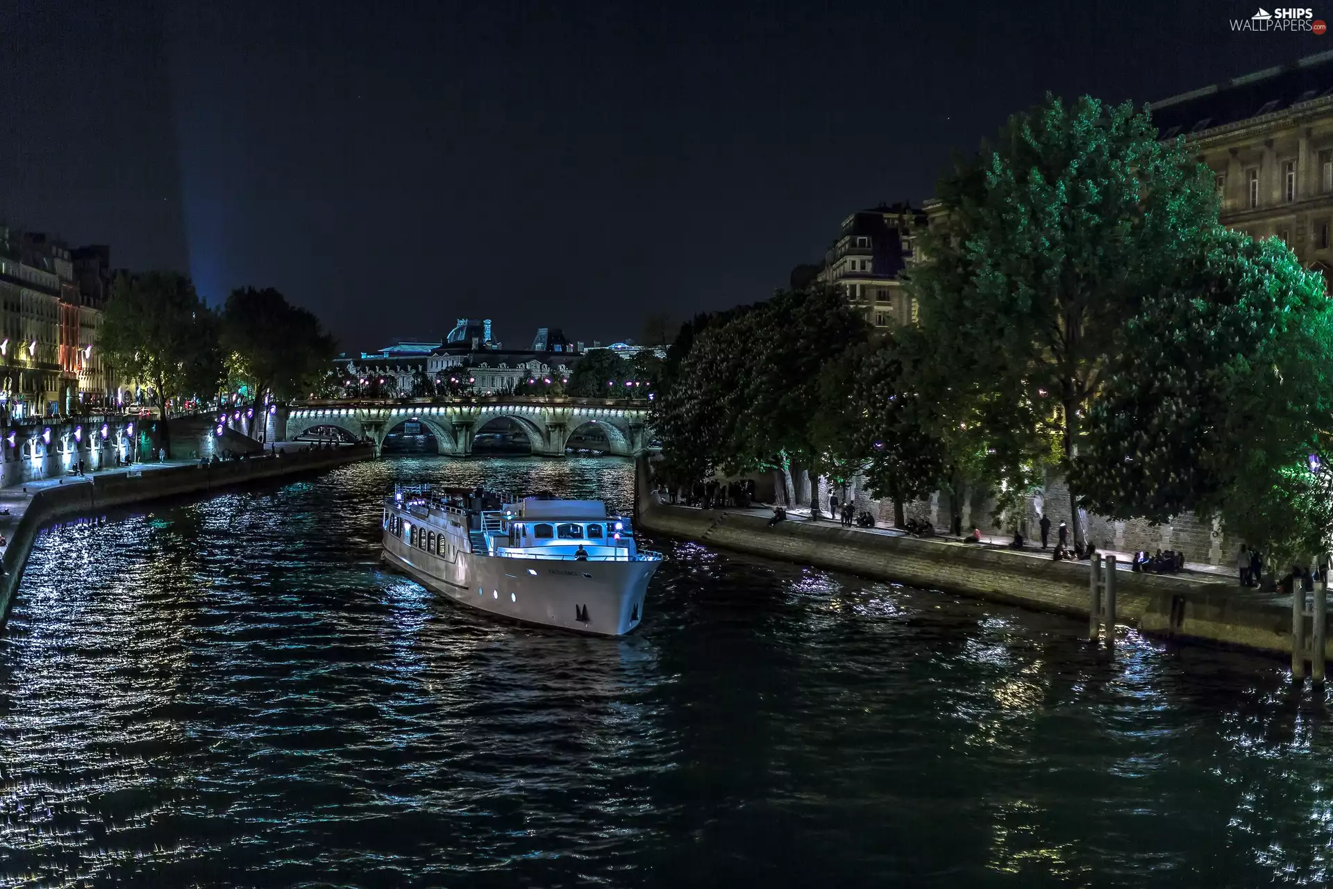 Ship, passenger, River, bridge, France