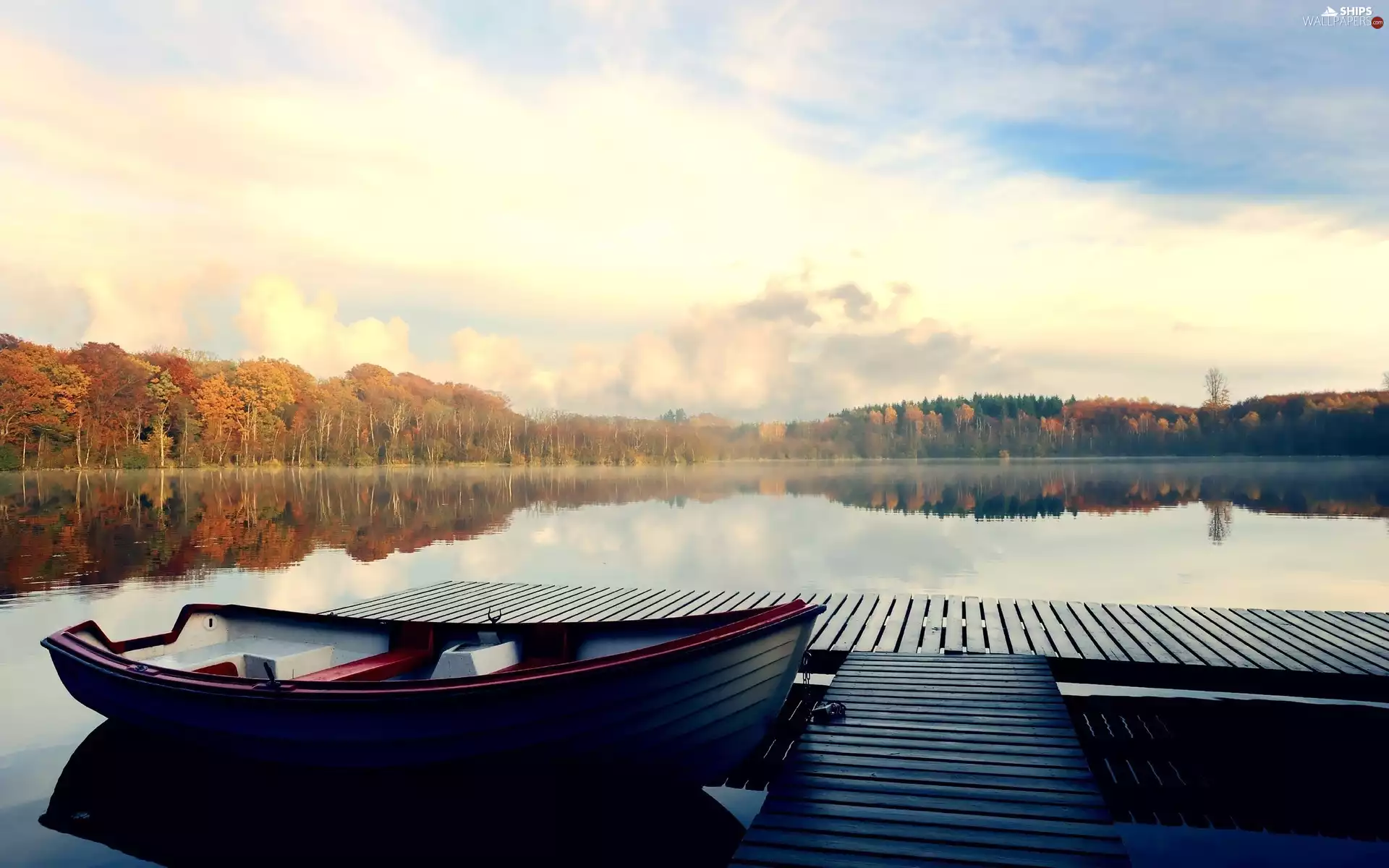 Boat, lake, forest, Platform