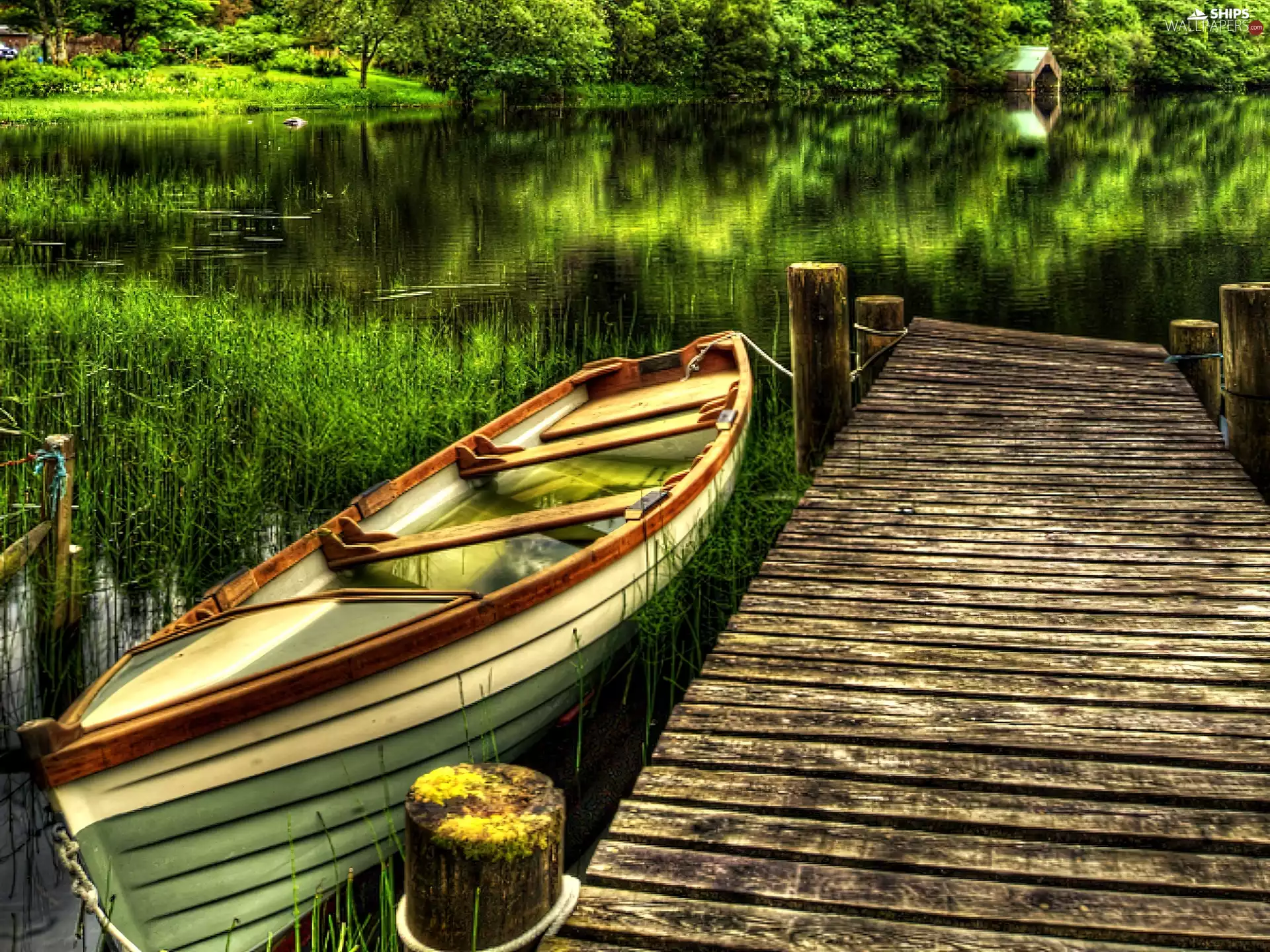 Platform, lake, Boat