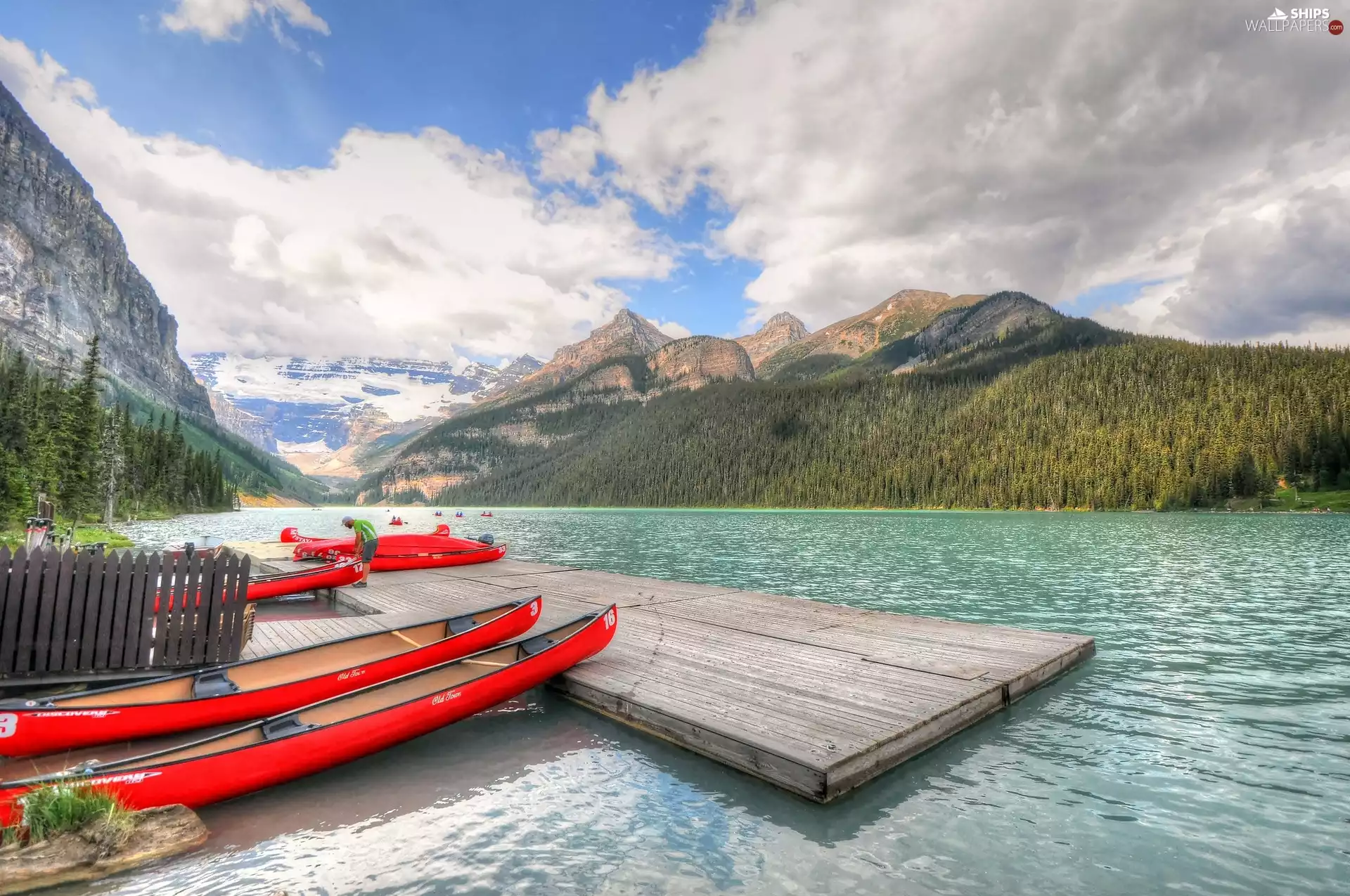 Kayaks, Province of Alberta, Mountains, Banff National Park, Canada, Platform, Lake Louise