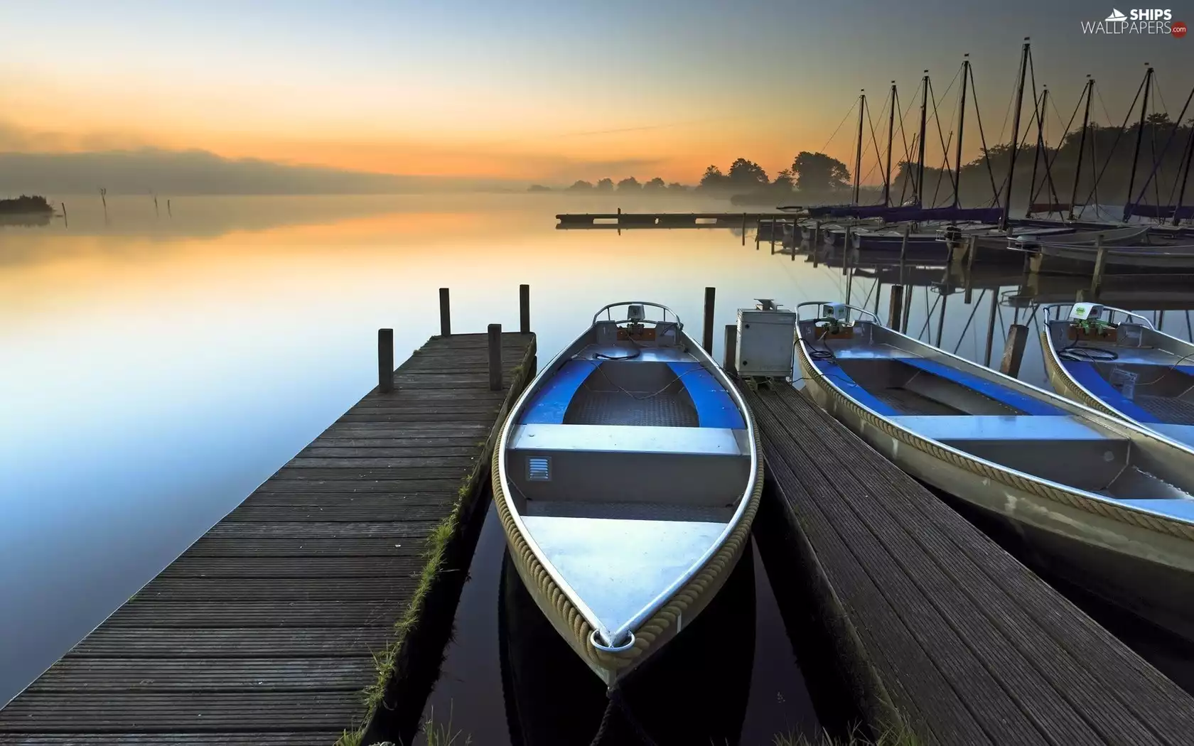 dawn, east, boats, Platform, lake, sun