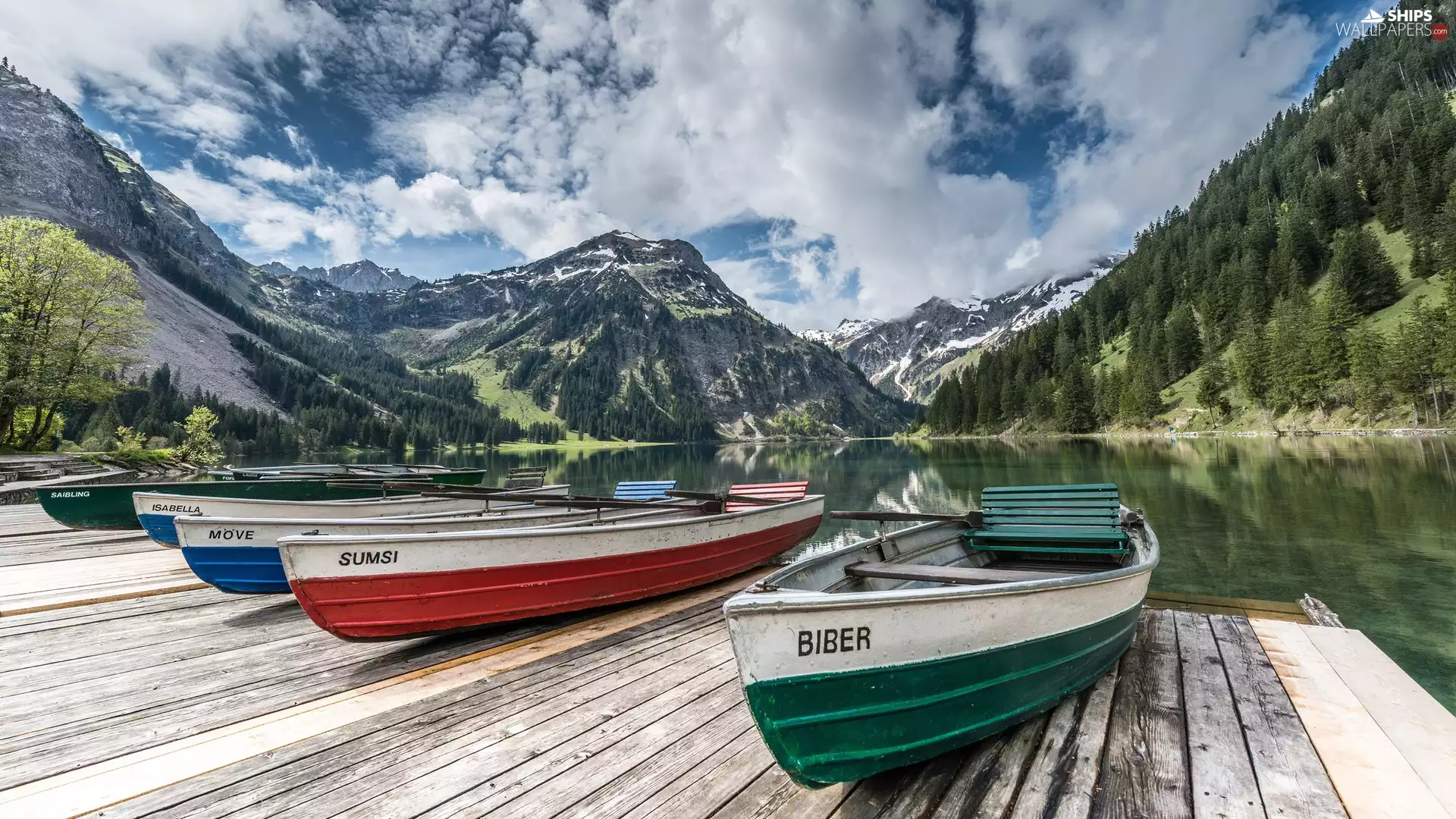 Mountains, Austria, Boats, Platform, lake, Tirol