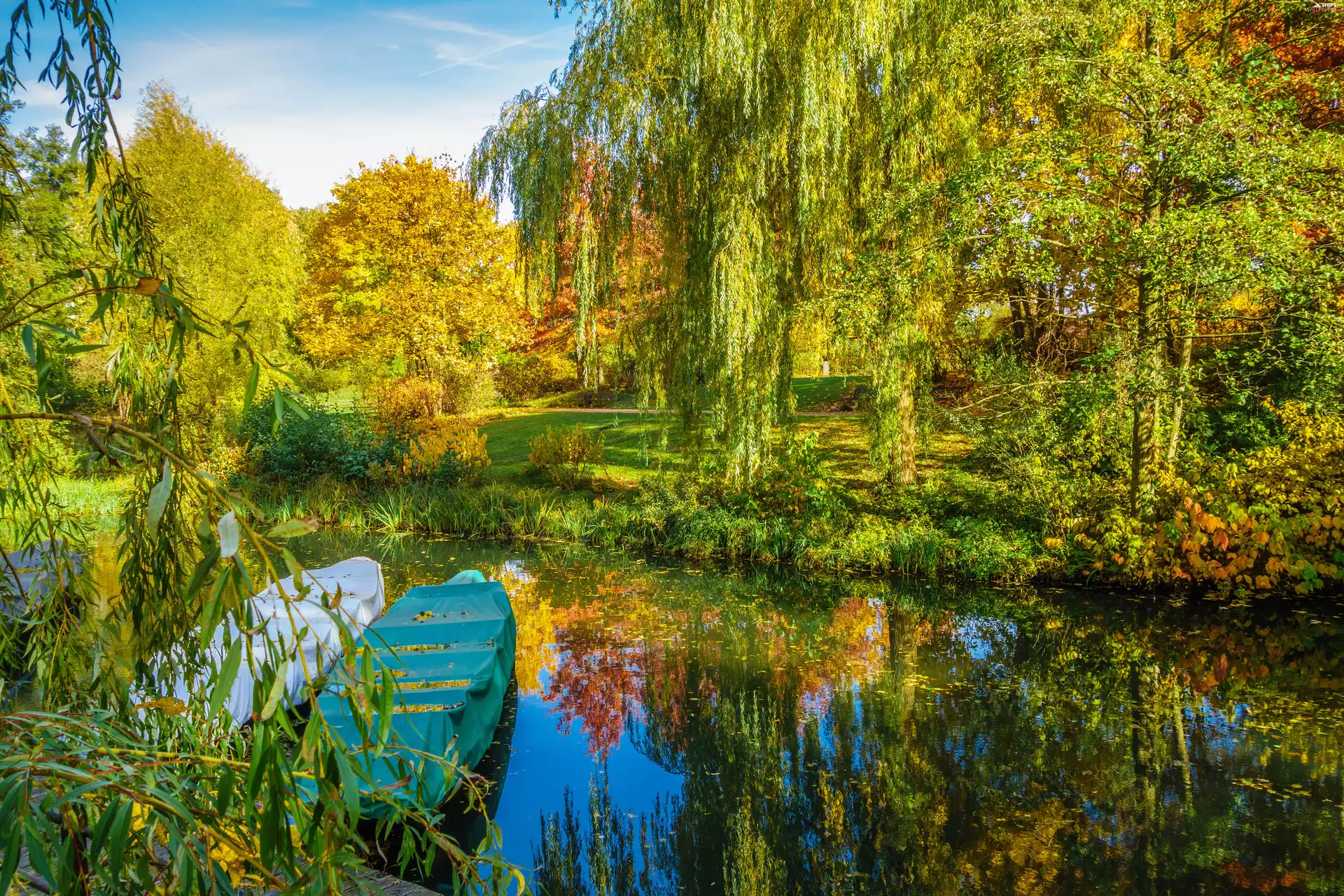 autumn, Pond - car, boats, Park