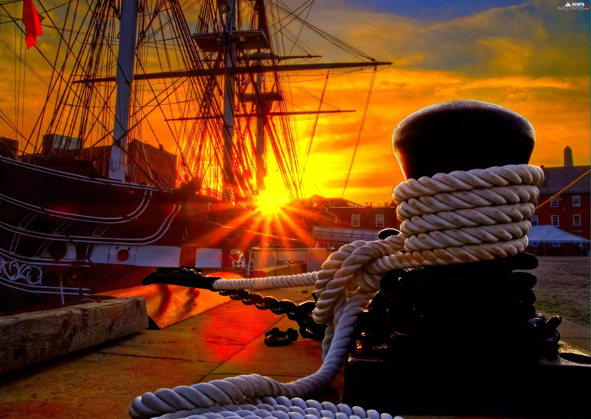 Moored, line, chain, port