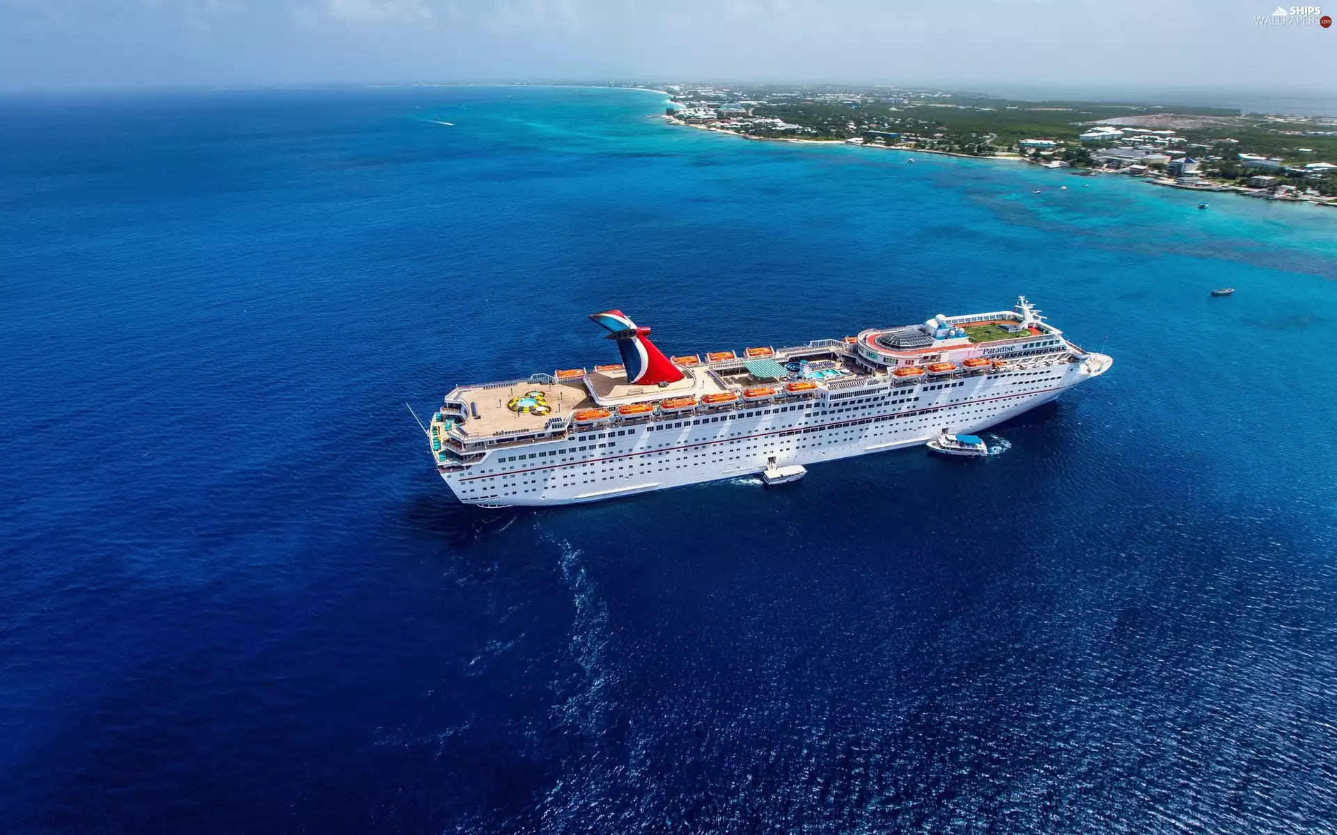 Town, port, Paradise, sea, Ship