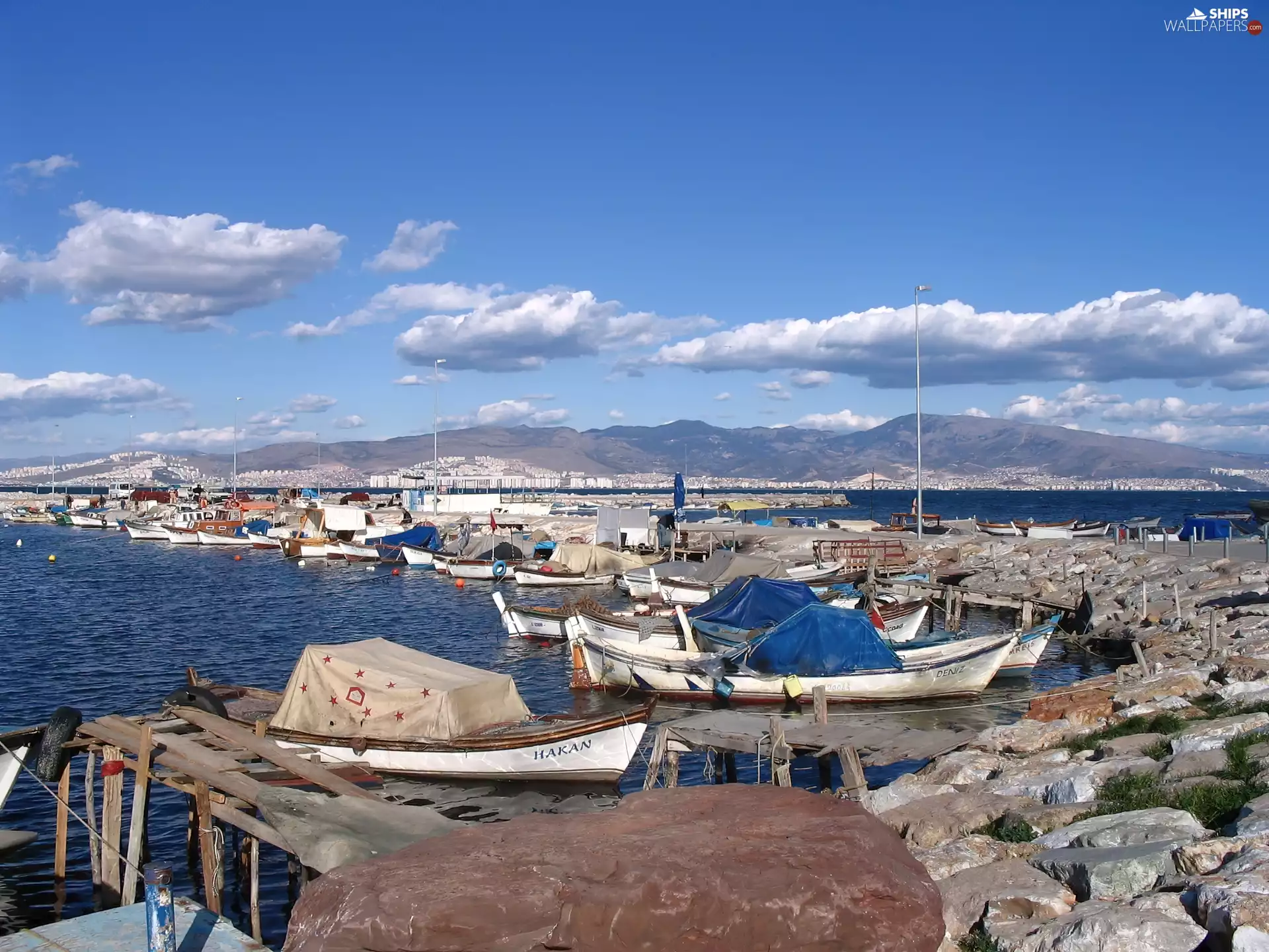 sea, Boats, clouds, port