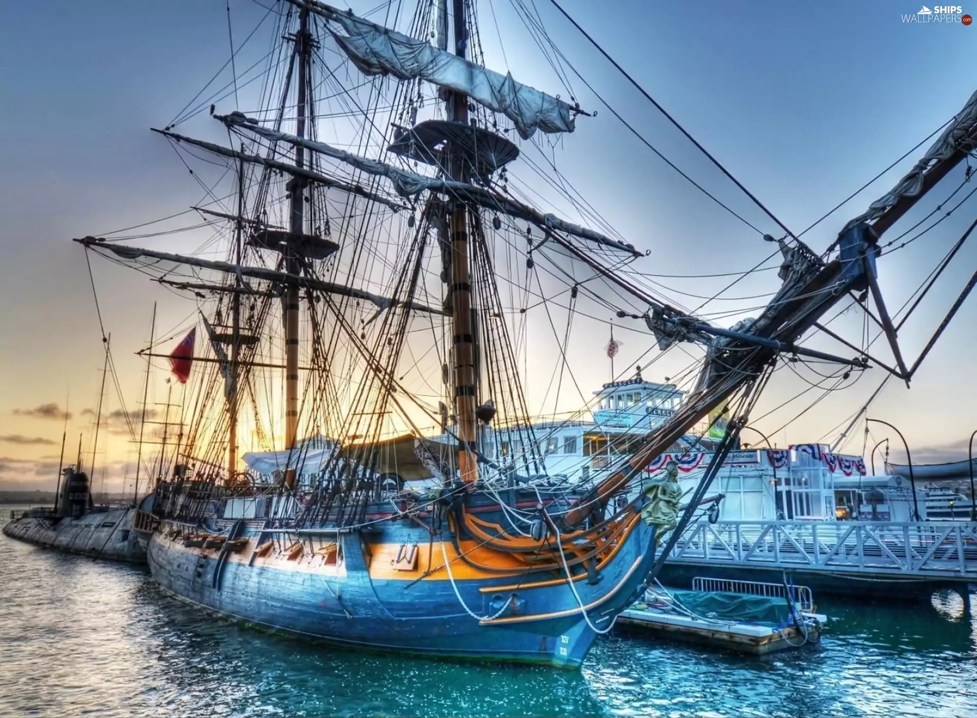 sea, Ship, sailboats, port