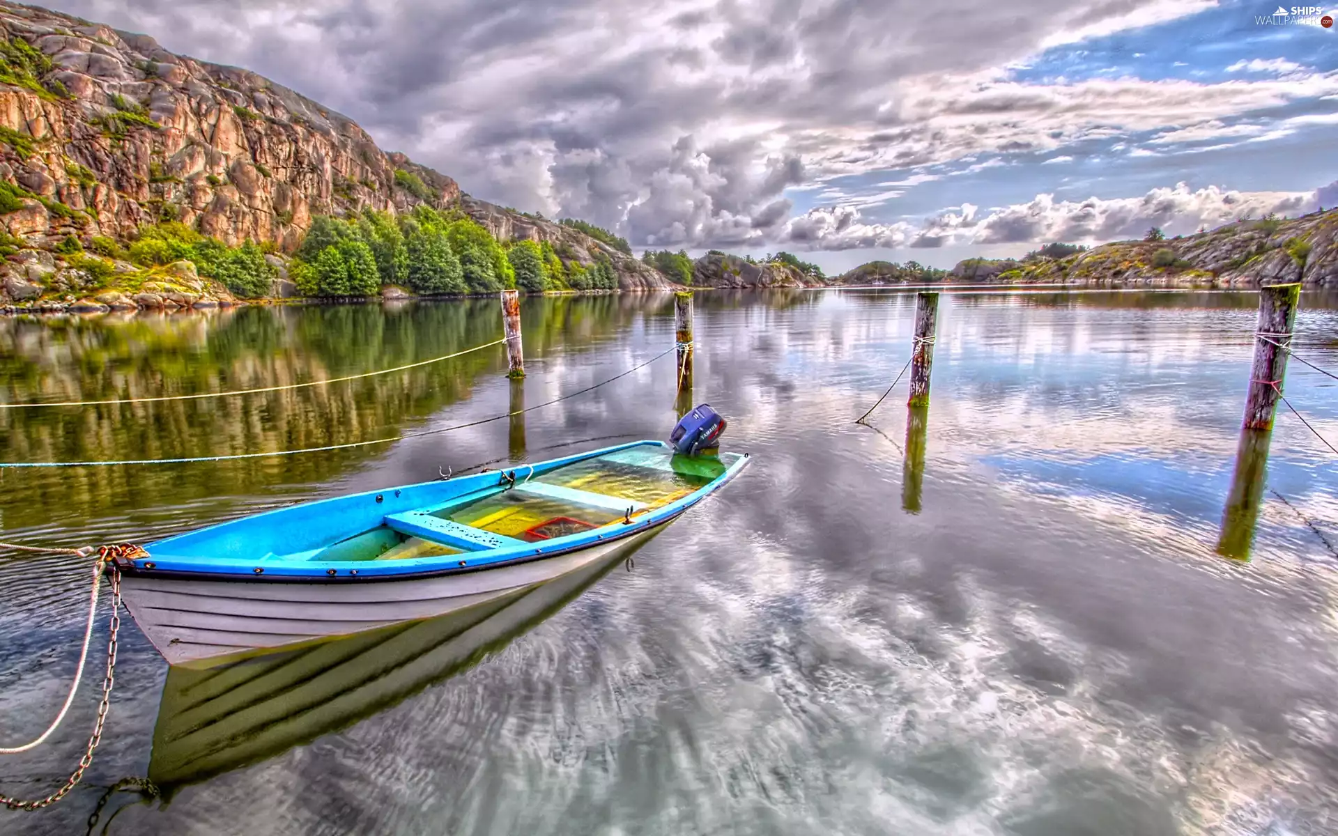 reflection, lake, Boat