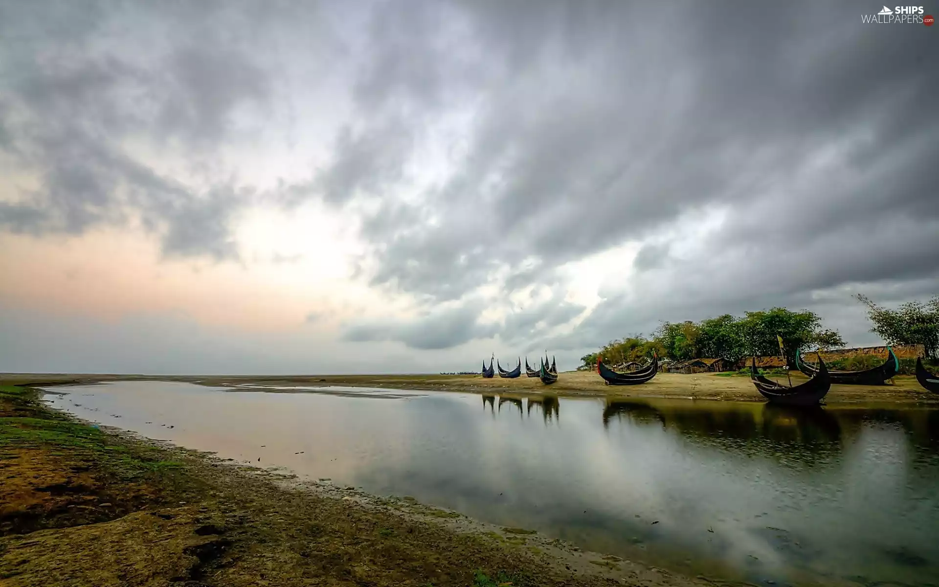 River, Boats, clouds