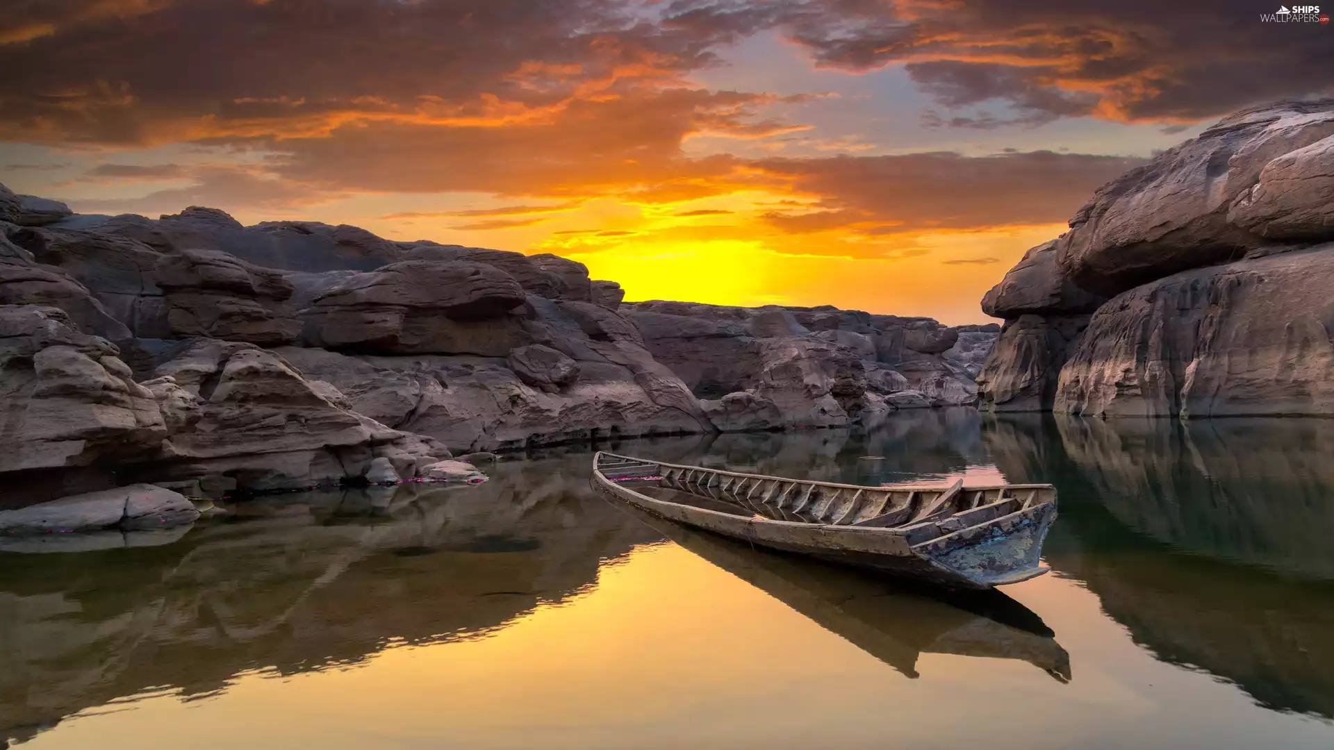 Mekong River, Thailand, Boat, Great Sunsets, rocks, Sam Phan Bok Canyon