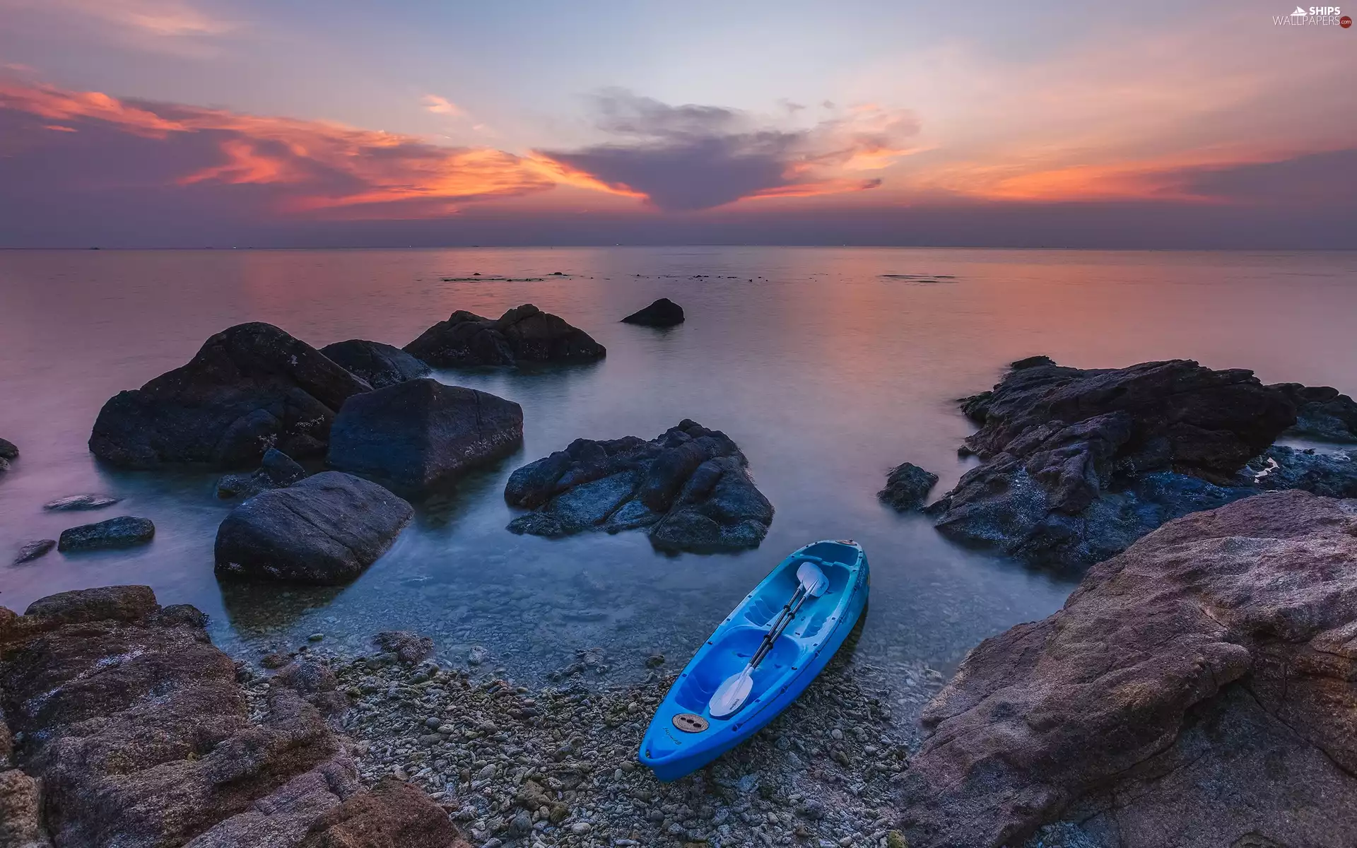 Great Sunsets, Kayak, rocks, Stones, sea