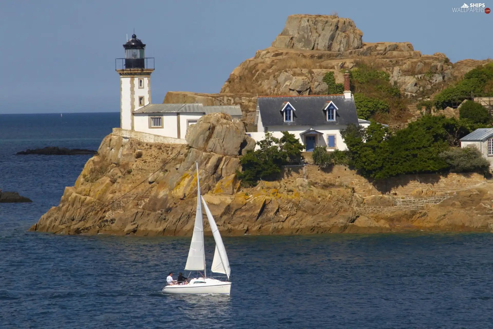 rocks, Yacht, maritime, Coast, Lighthouse