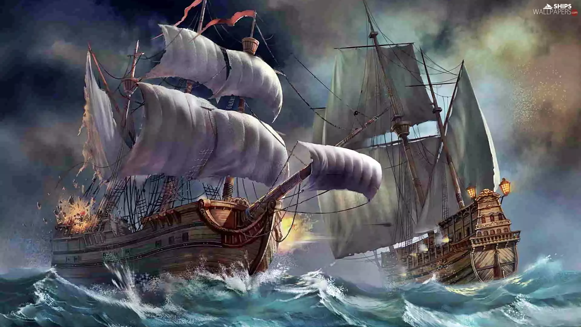 maritime, copy, sea, sailboats, rough, Battle