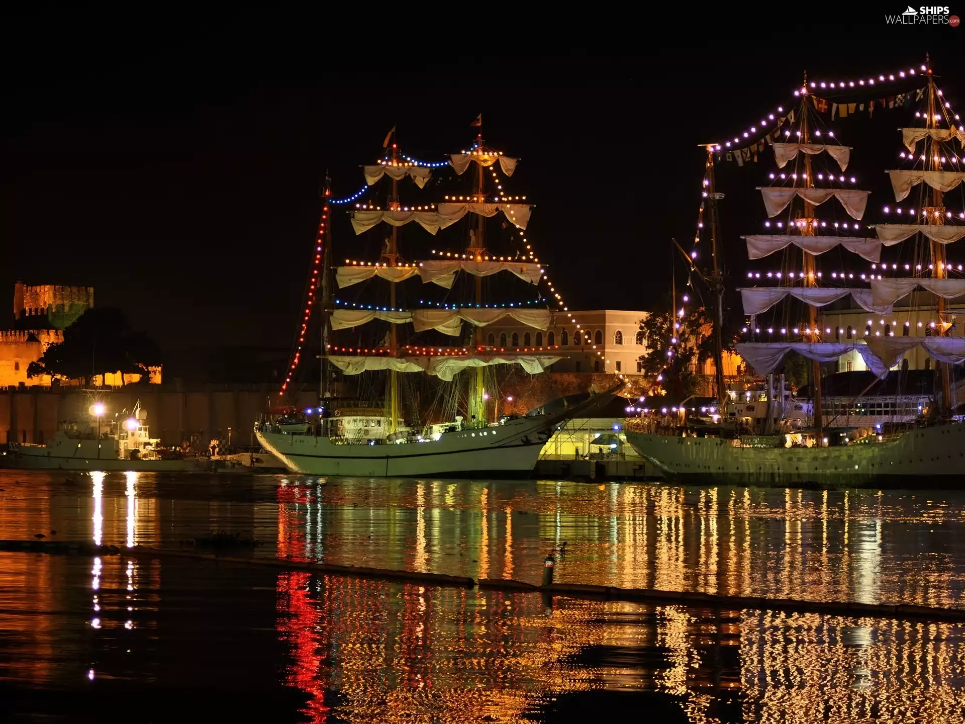 sailboats, port, illuminated