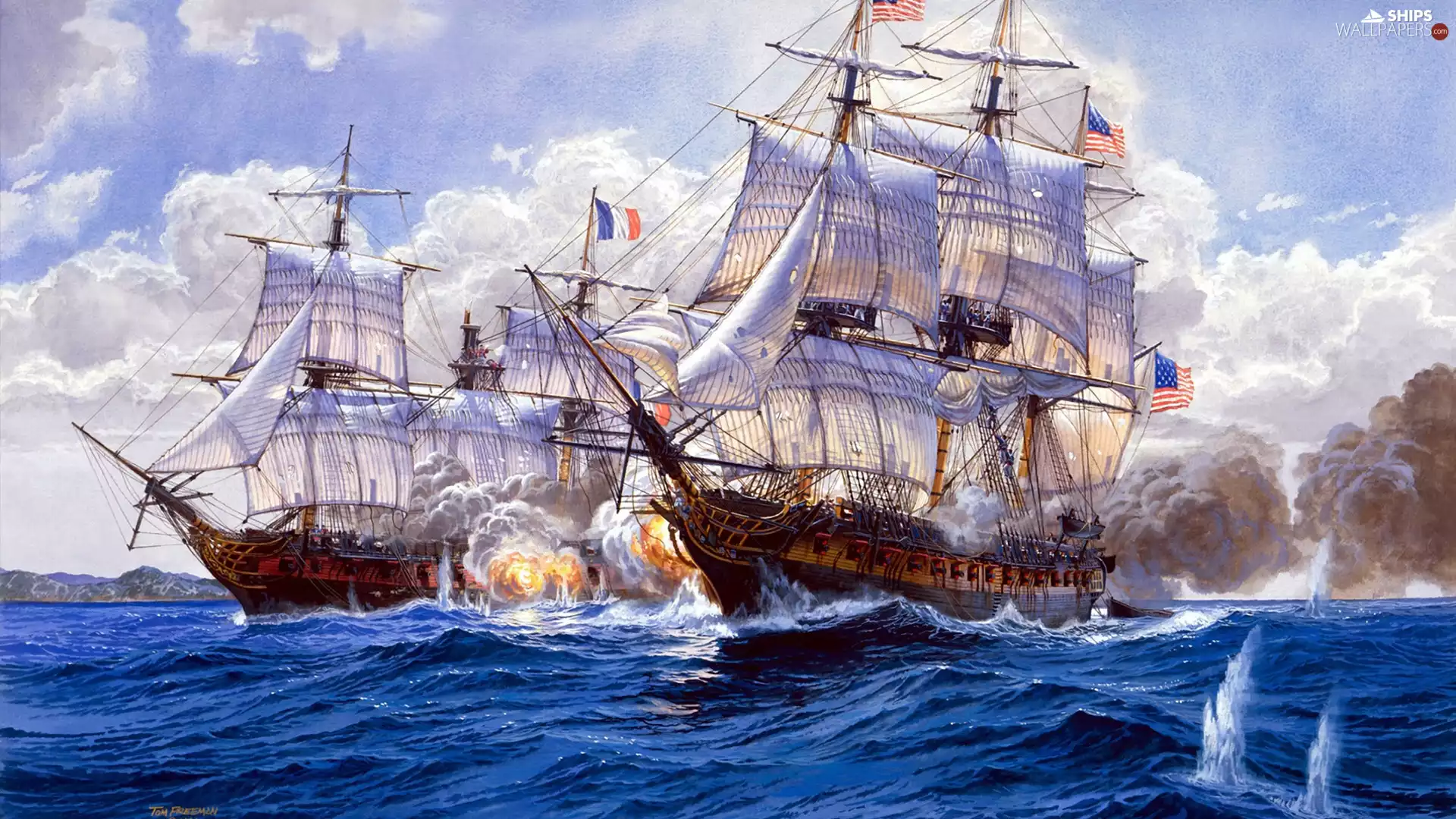 sailboats, sea, Waves