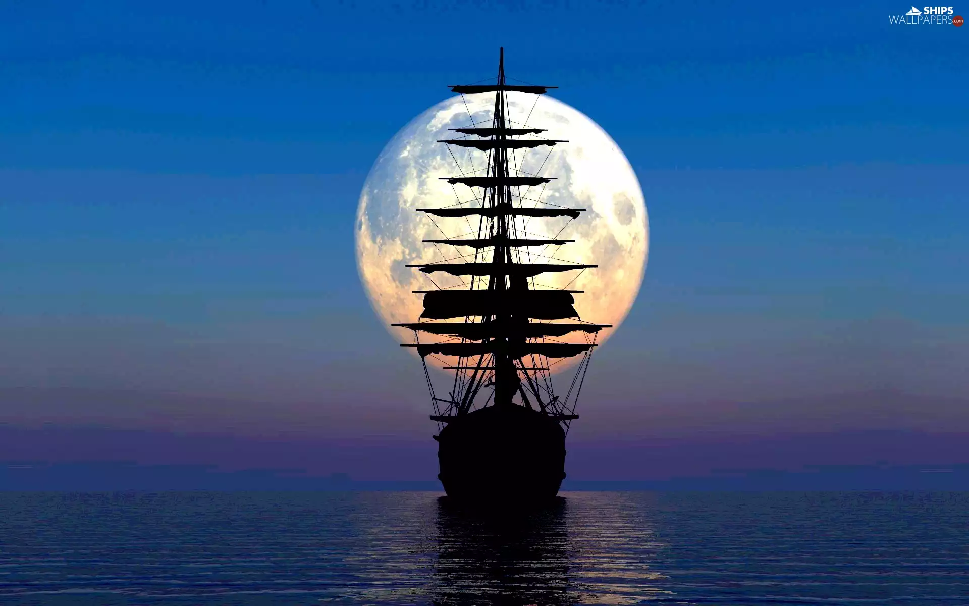 sailing vessel, moon