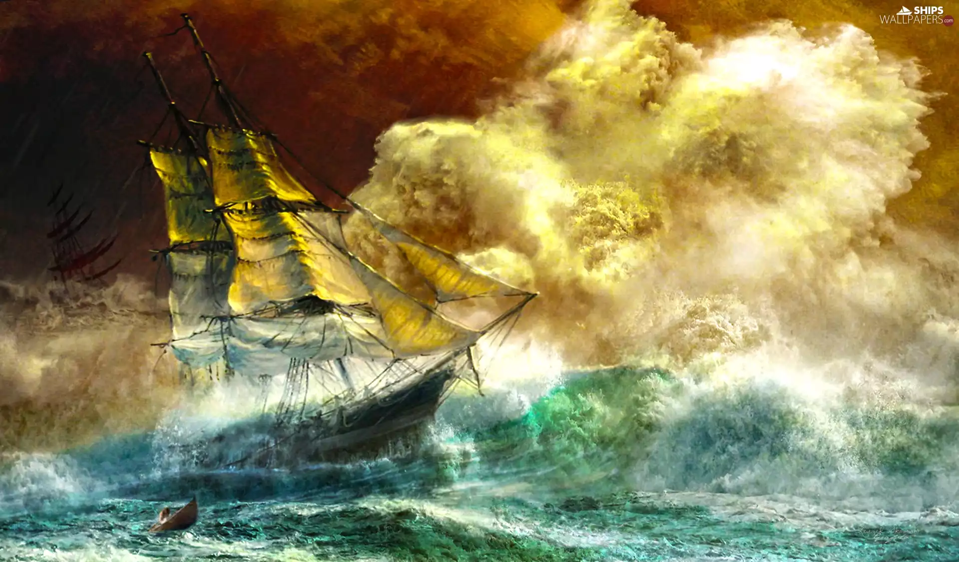 sea, sailing vessel, Storm, Waves
