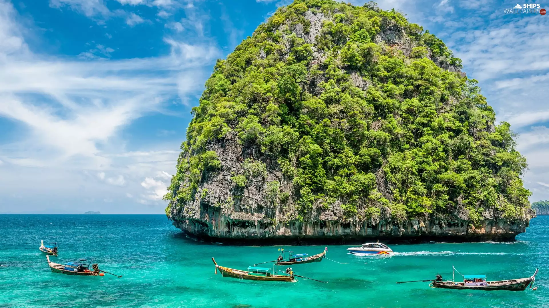 sea, boats, Ko Phi Phi Island, Loh Samah Bay, Thailand