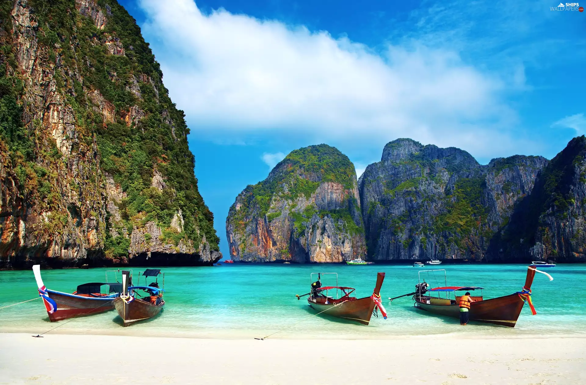 Boats, rocks, Thailand, sea