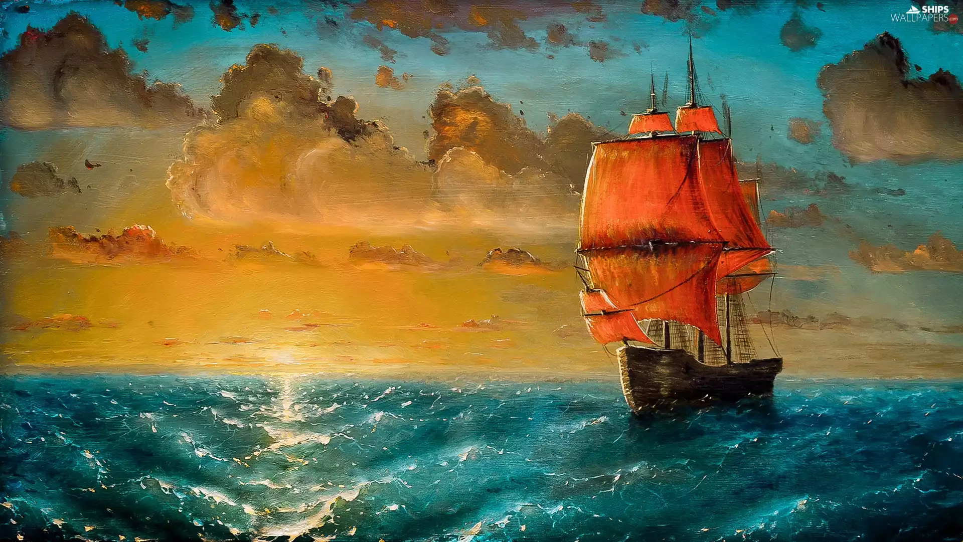 graphics, sailing vessel, sea