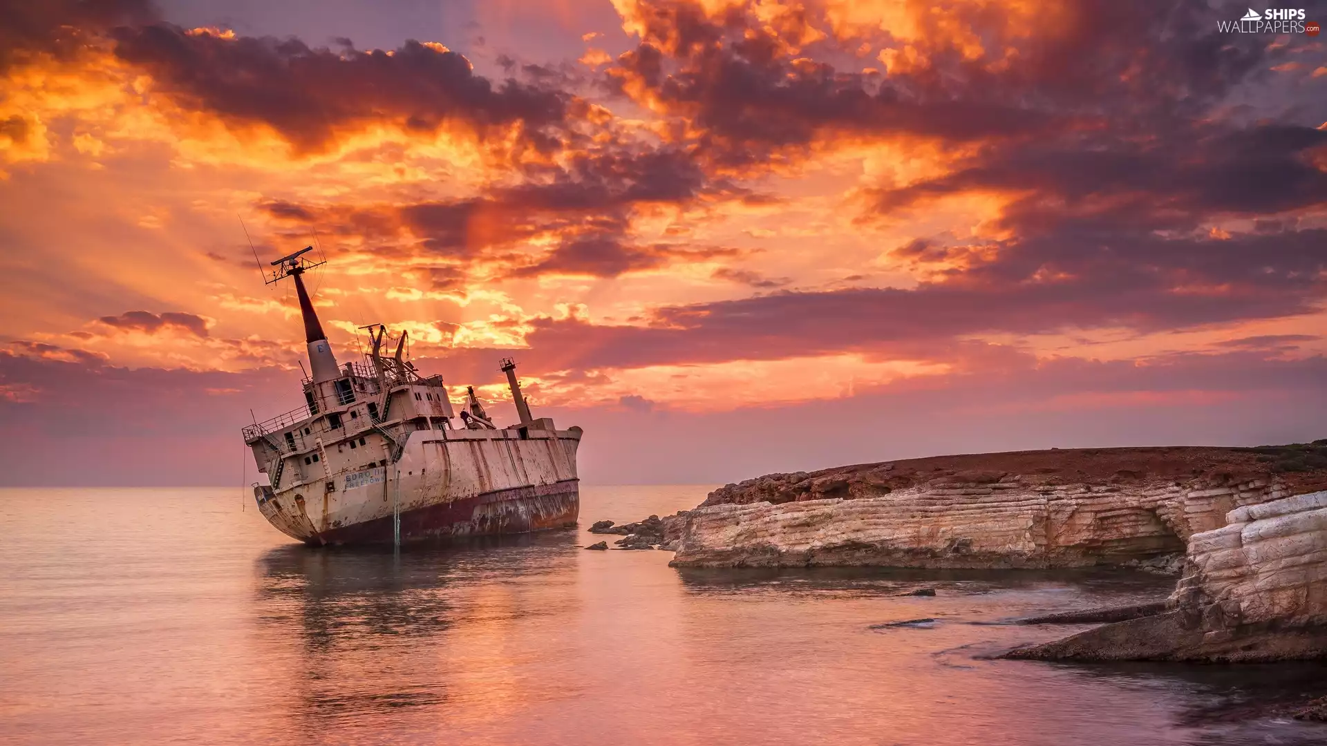 Ship Edro III, sea, Great Sunsets, wreck