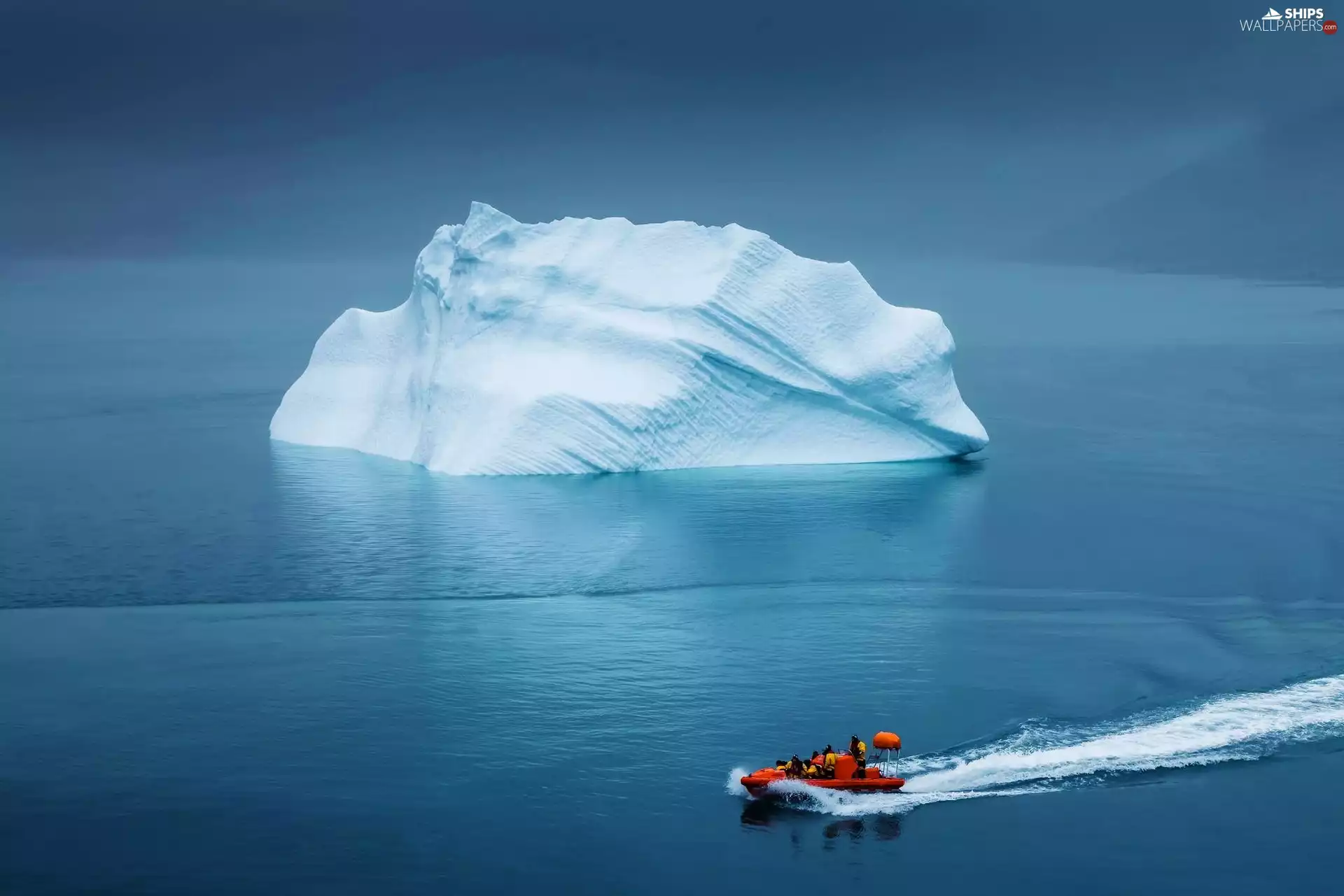 mountains, sea, Motor boat, Ice