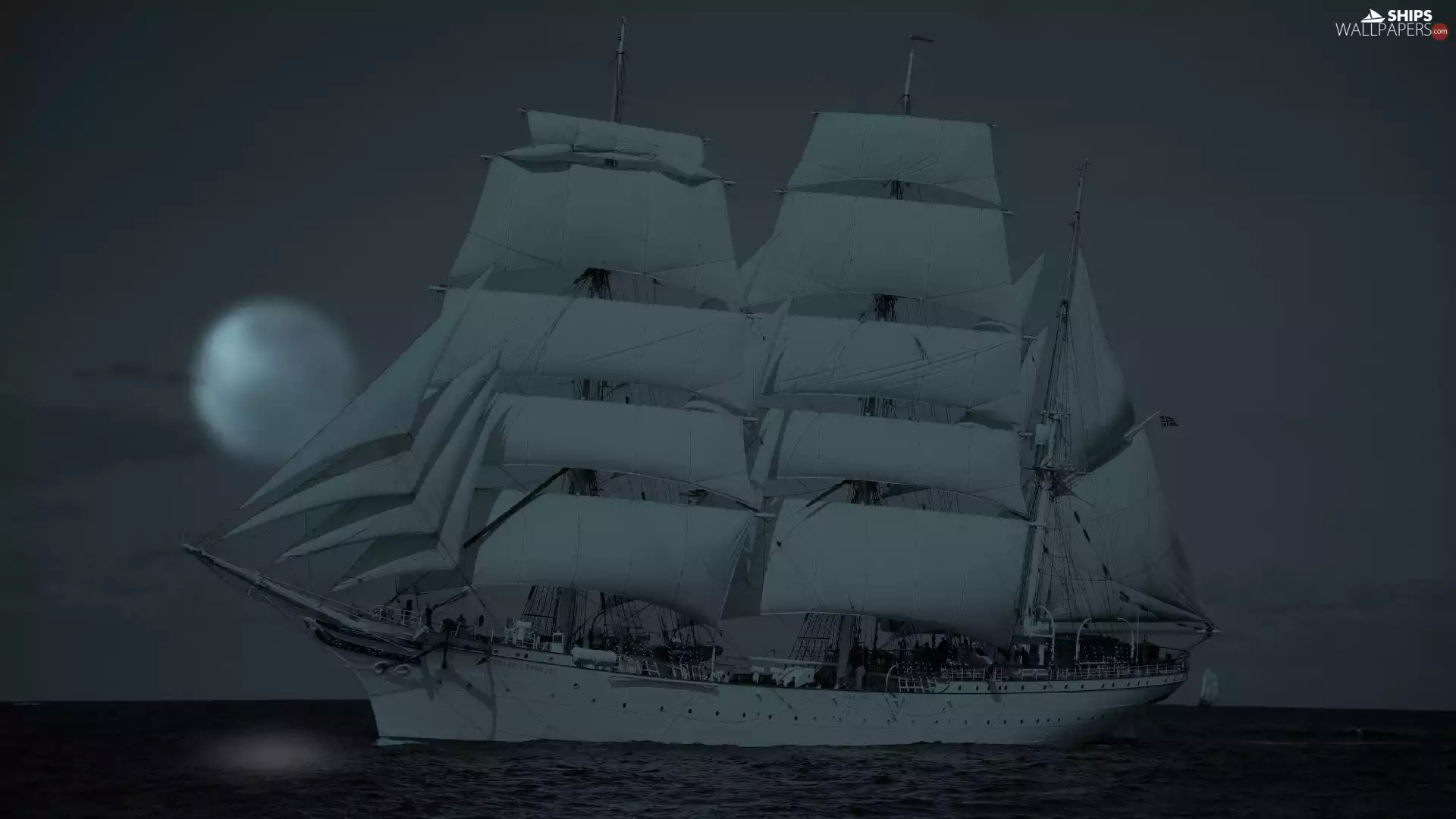 Night, sailing vessel, sea