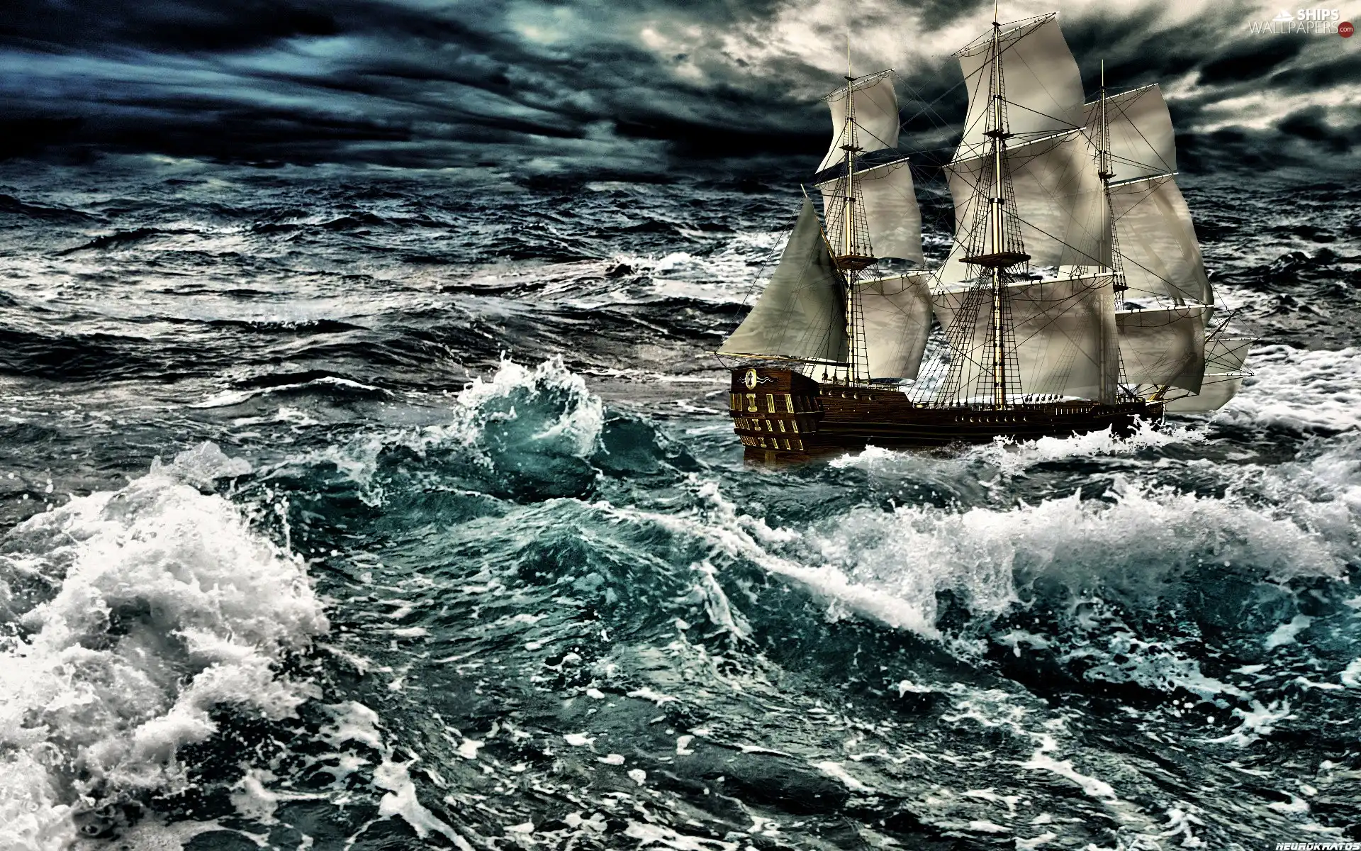 Storm, sailing vessel, sea