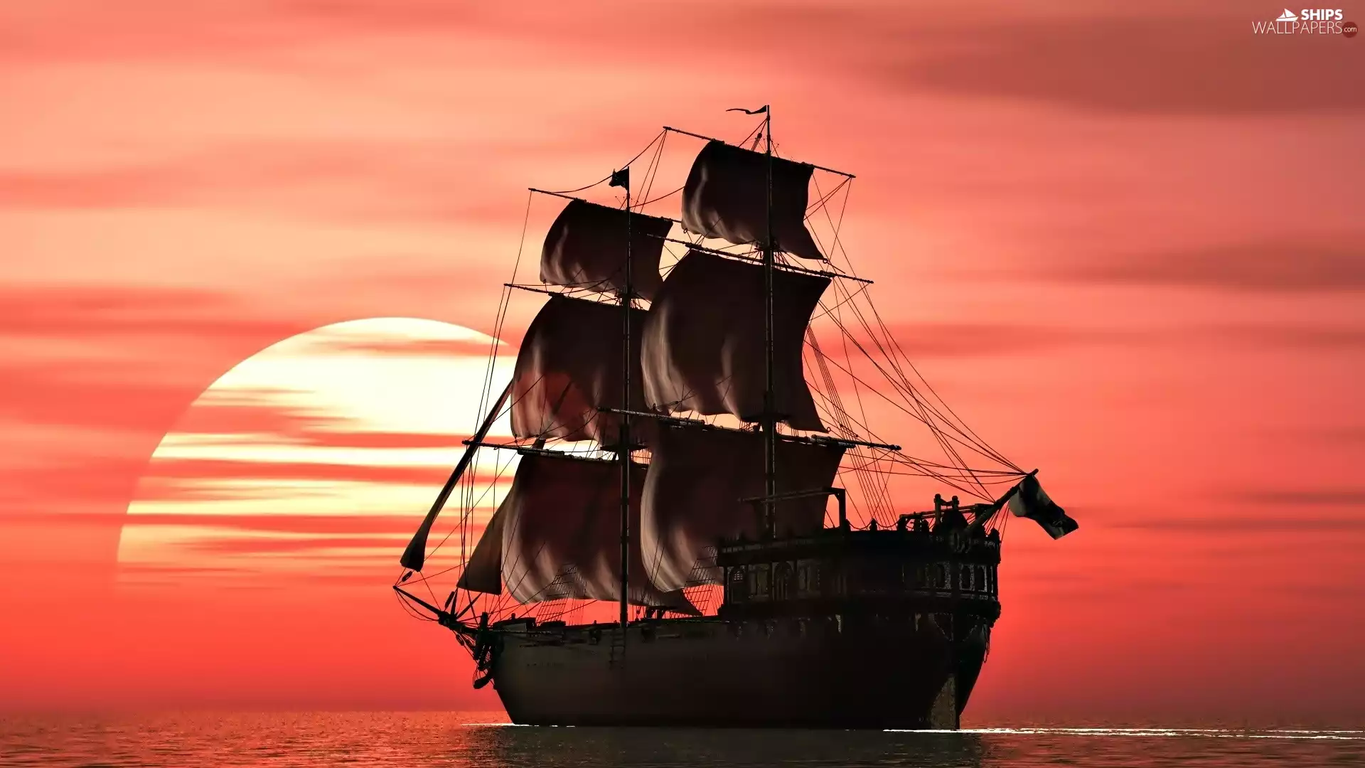 Ship, Great Sunsets, sea, sailing vessel