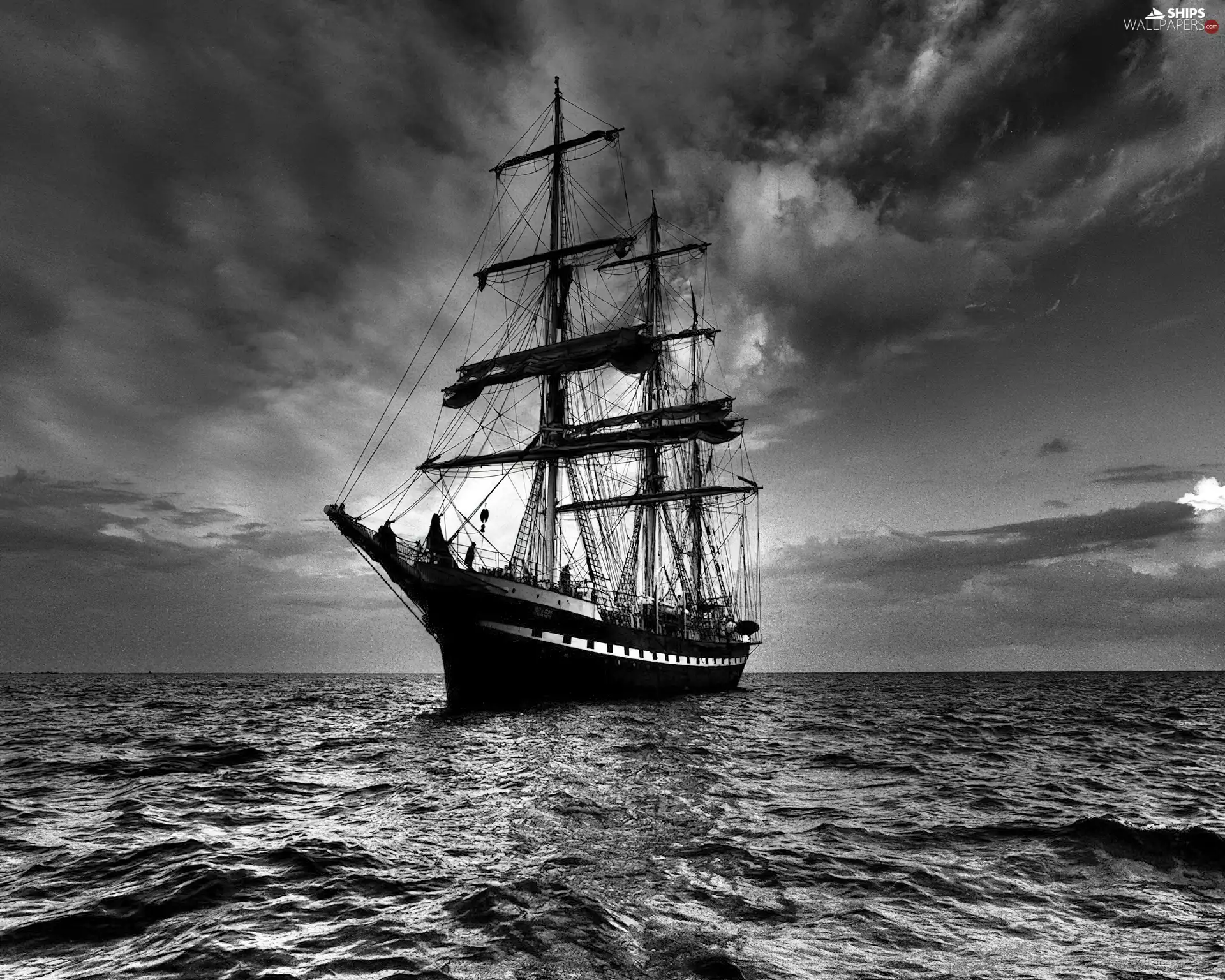 Black and white, sea, sailing vessel