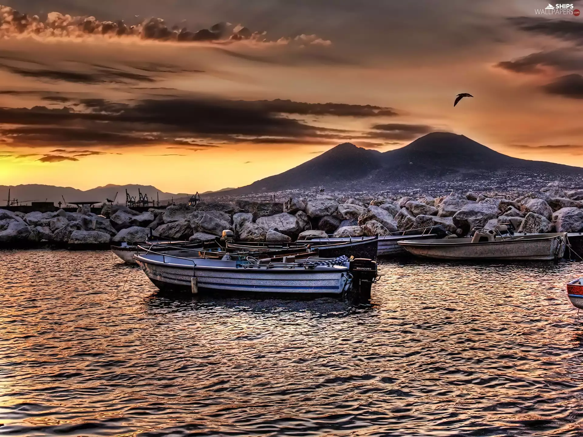 Boats, sea, wharf, Great Sunsets