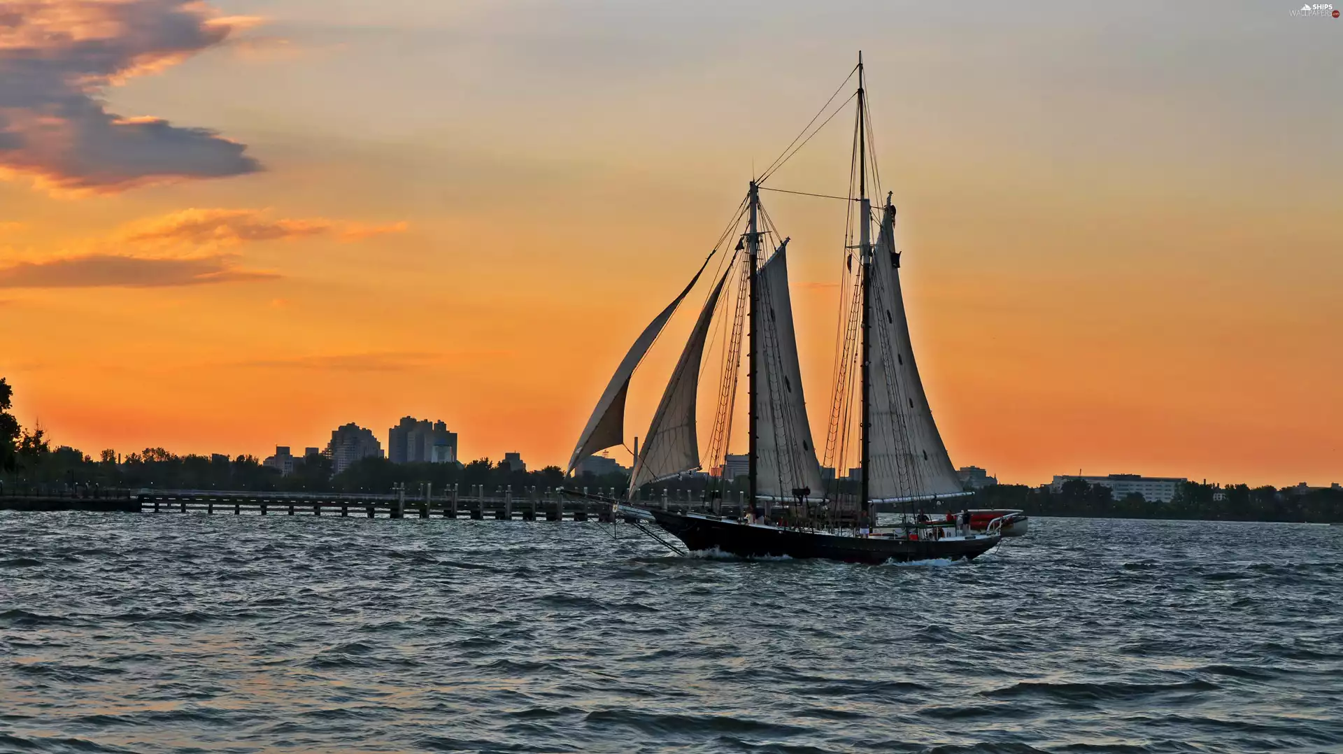 Great Sunsets, lake, Ship