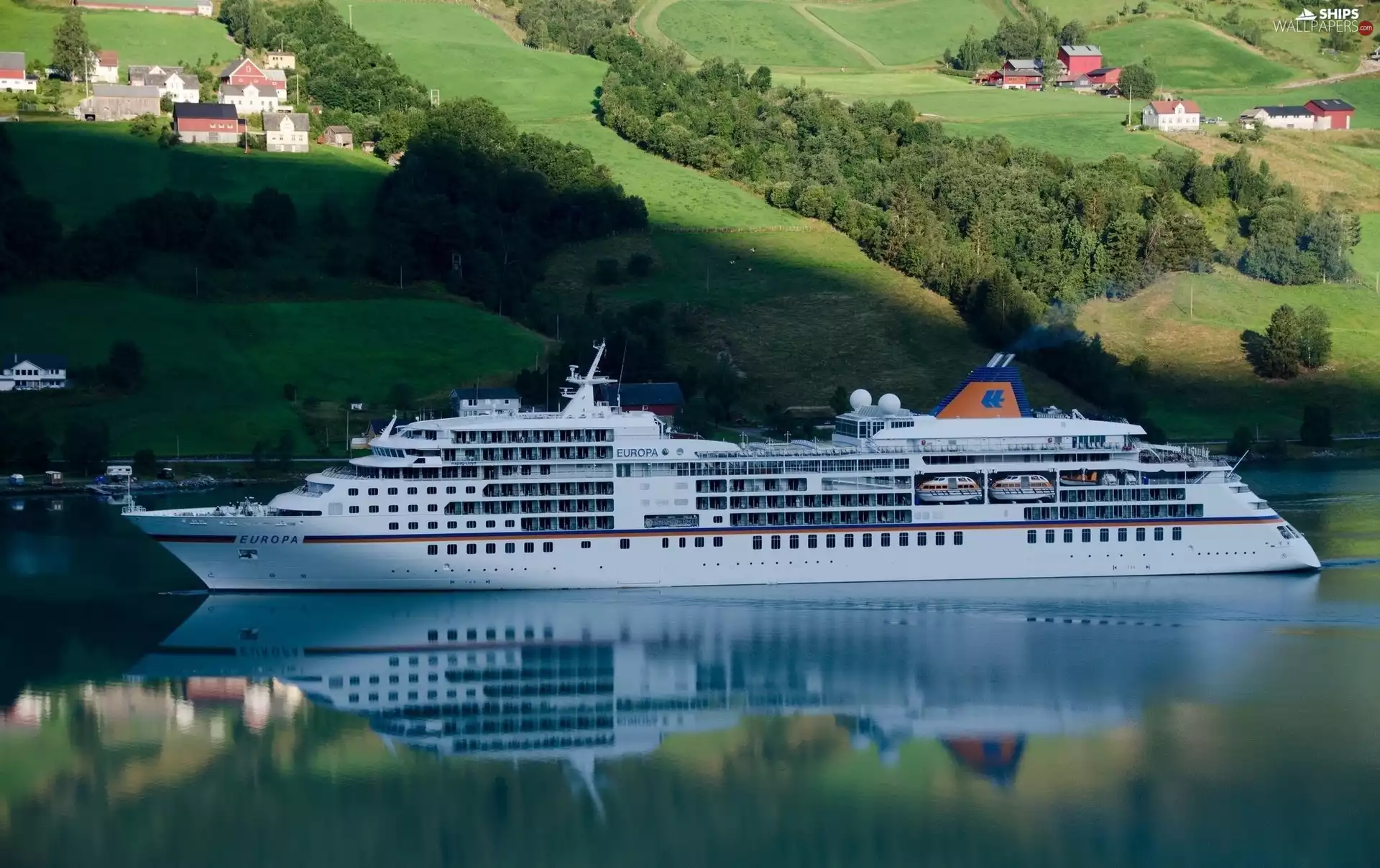 The Hills, Houses, Ship, passenger, River