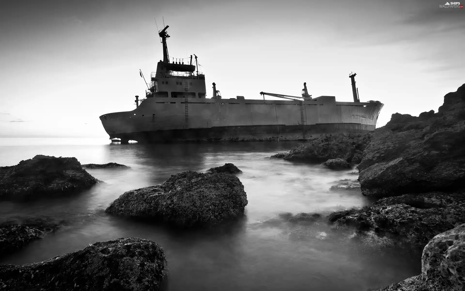 wreck, sea, rocks, ship