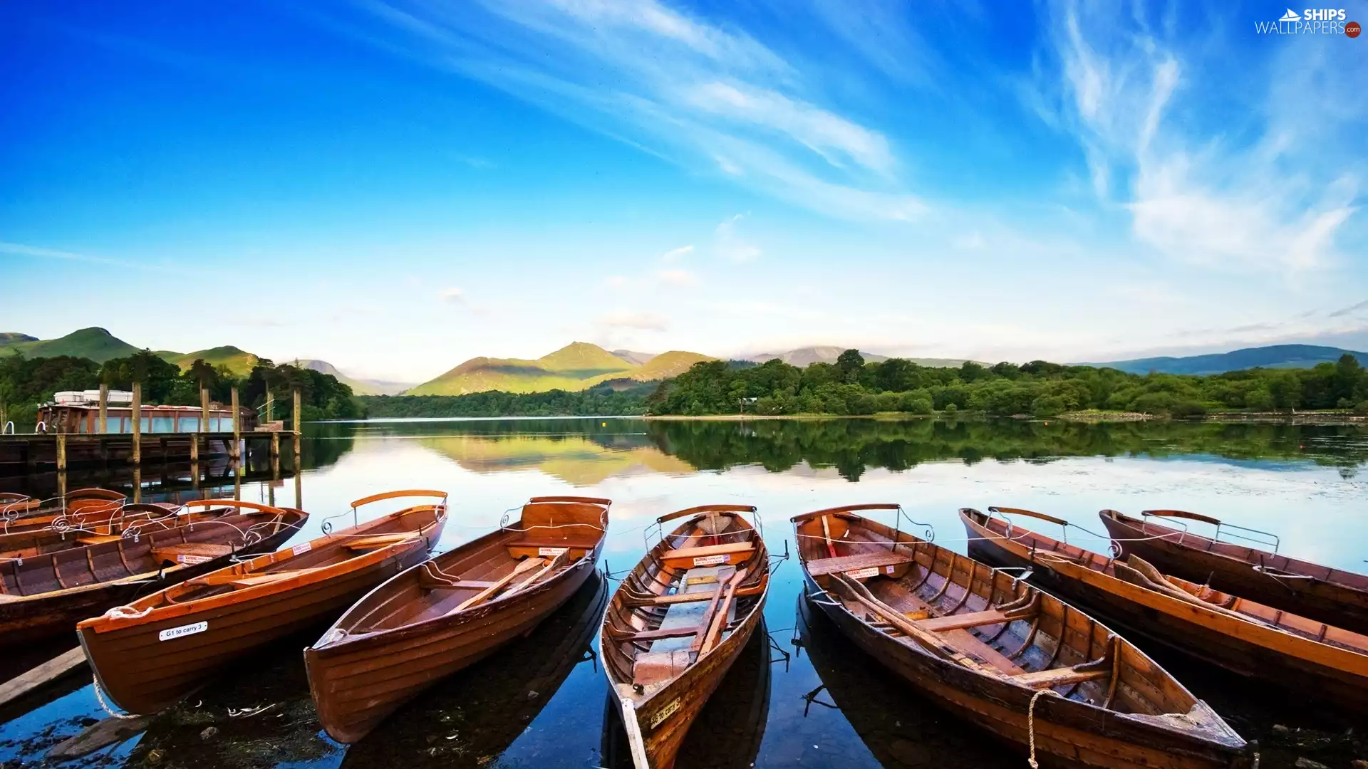 blue, Sky, boats, Mountains, Harbour