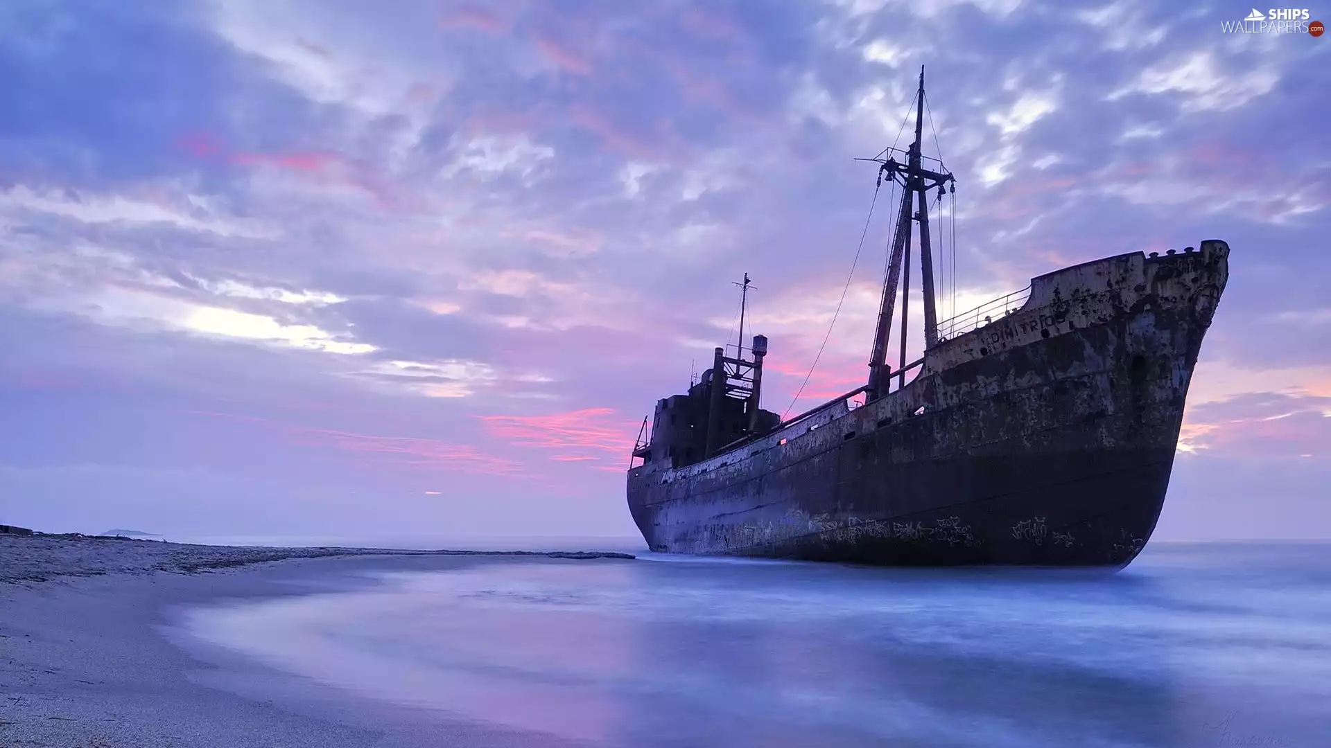 Ship, wreck, summer, Sky, sea, ship