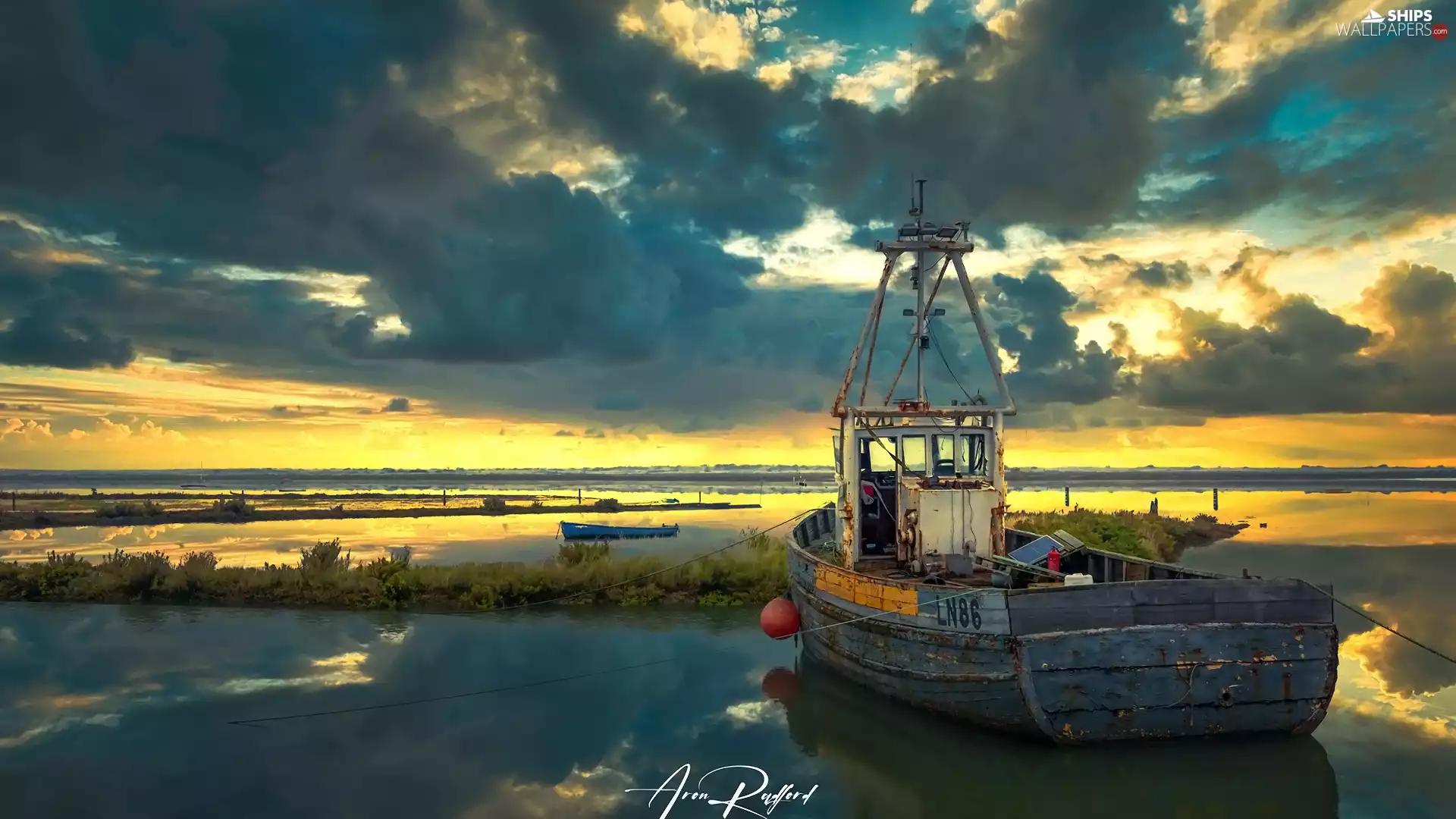 Boat, sea, clouds, smack
