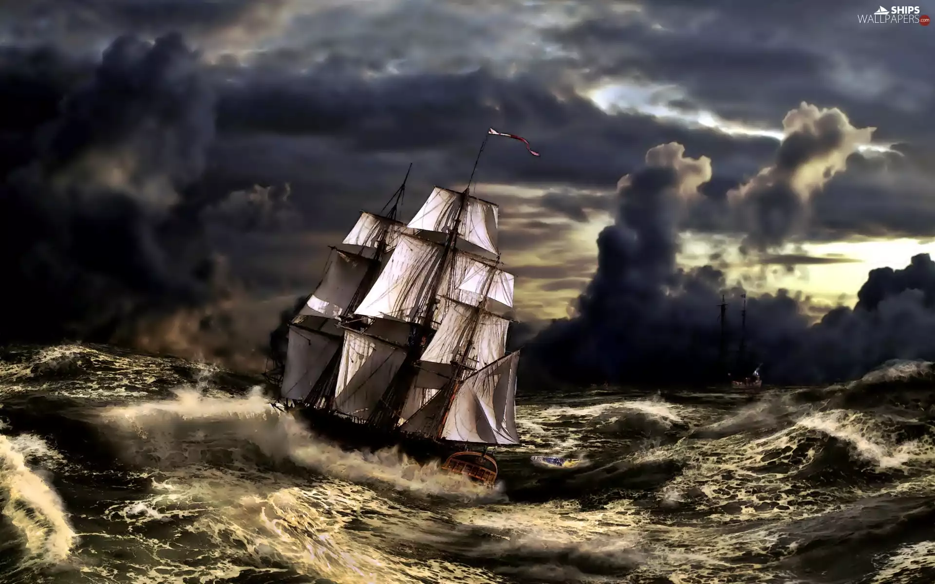 sailing vessel, sea, Storm