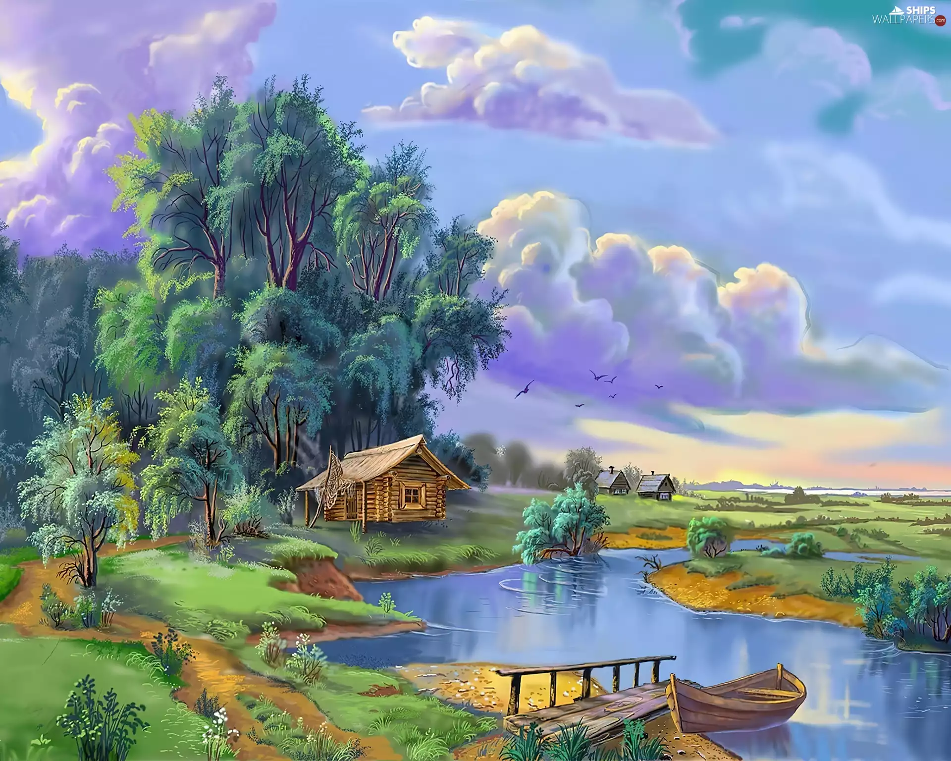 Sky, summer, Boat, cote, lake