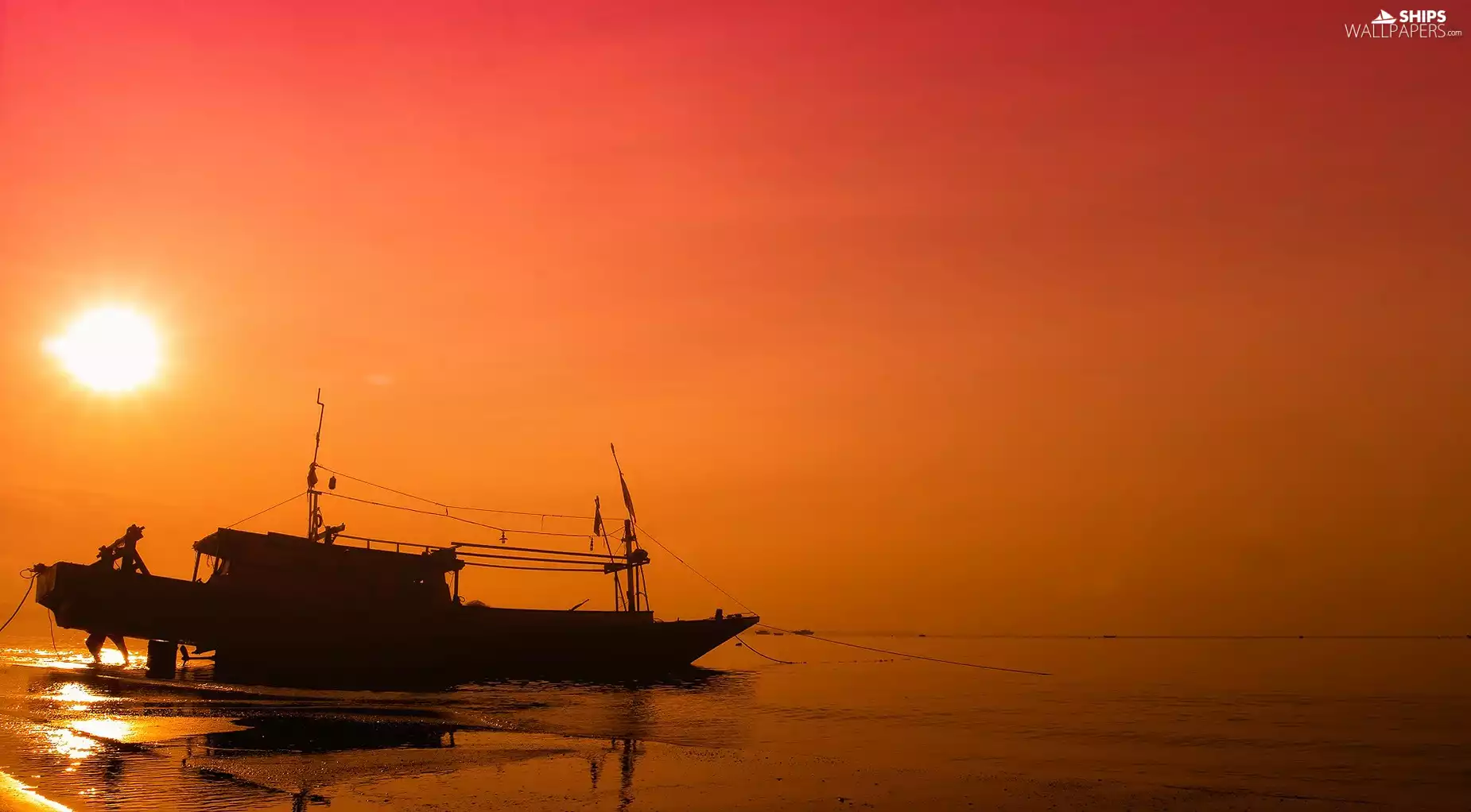 west, sun, coast, Boat, sea