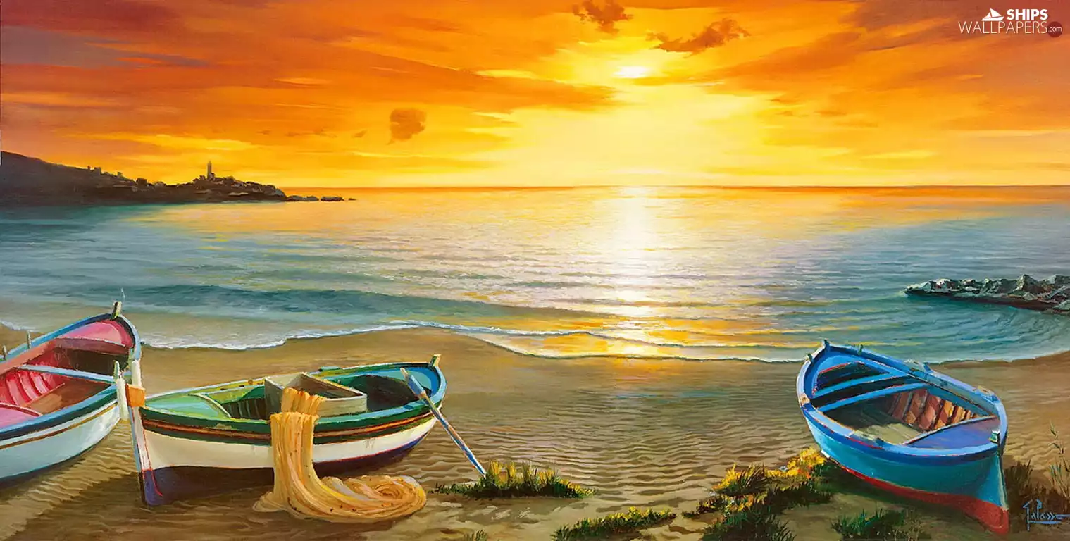 west, sun, sea, Beaches, boats