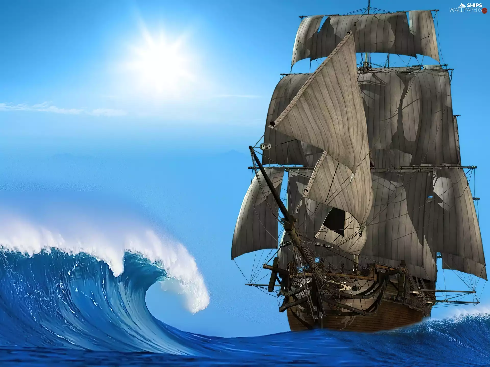 Tides, sailing vessel, sun