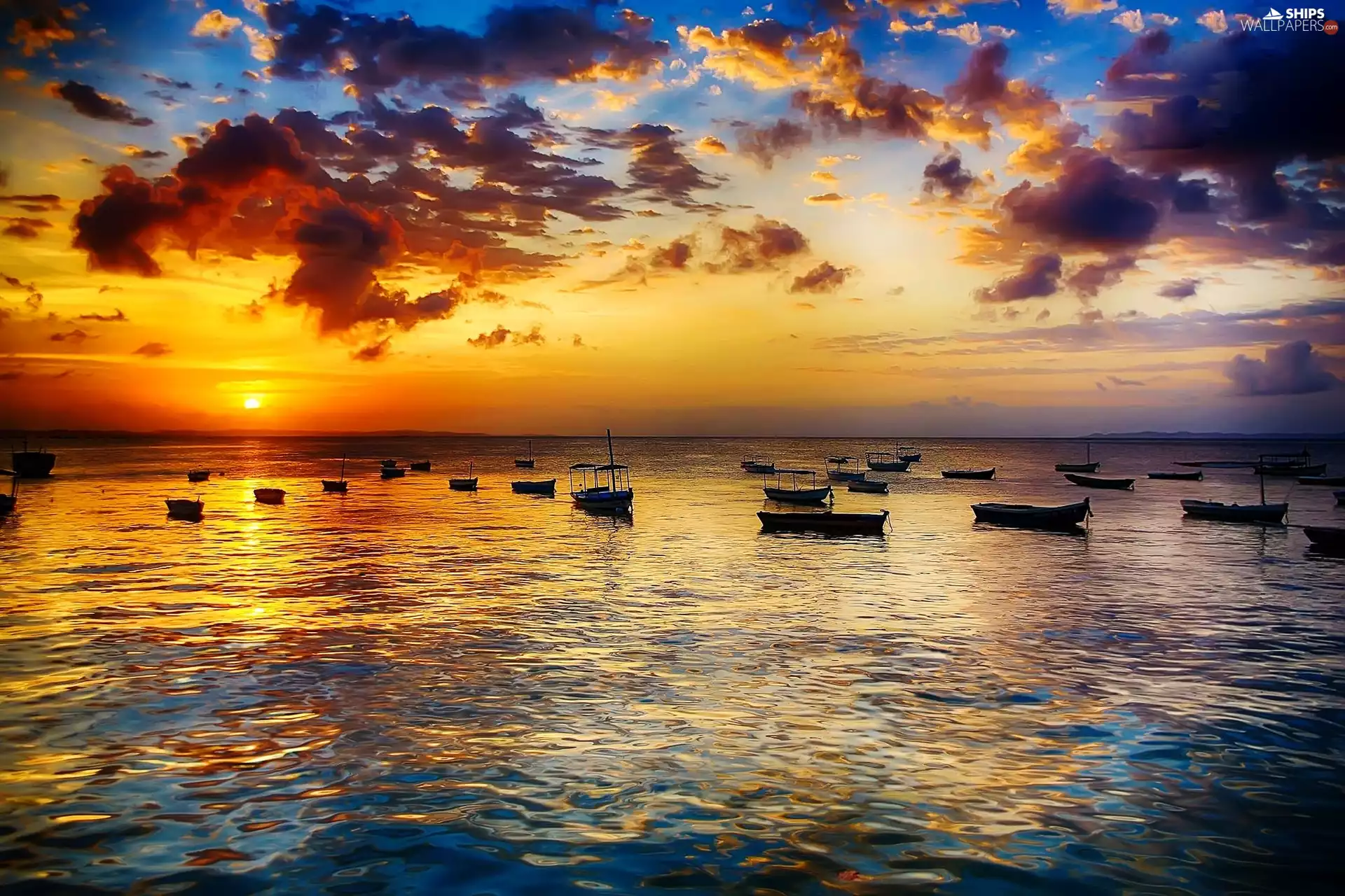 west, sea, Boats, sun